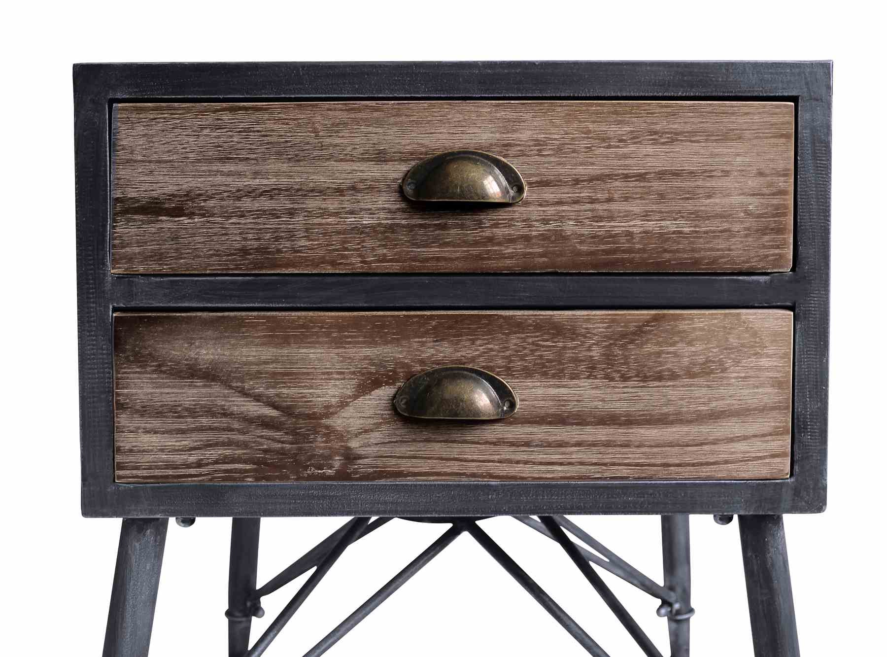 Mathis Industrial 2-Drawer End Table in Industrial Gray and Pine Wood - Image 4