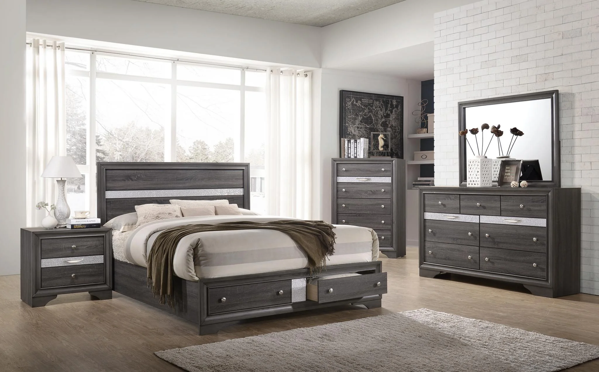 Matrix 4 Pc Queen Bed Gray - Image 2