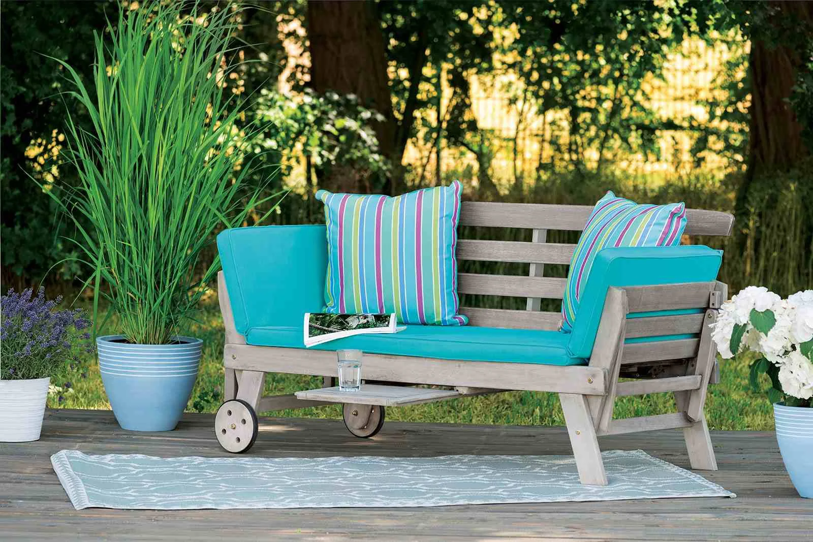 Maui Convertible Sofa Daybed, Gray/Turquoise