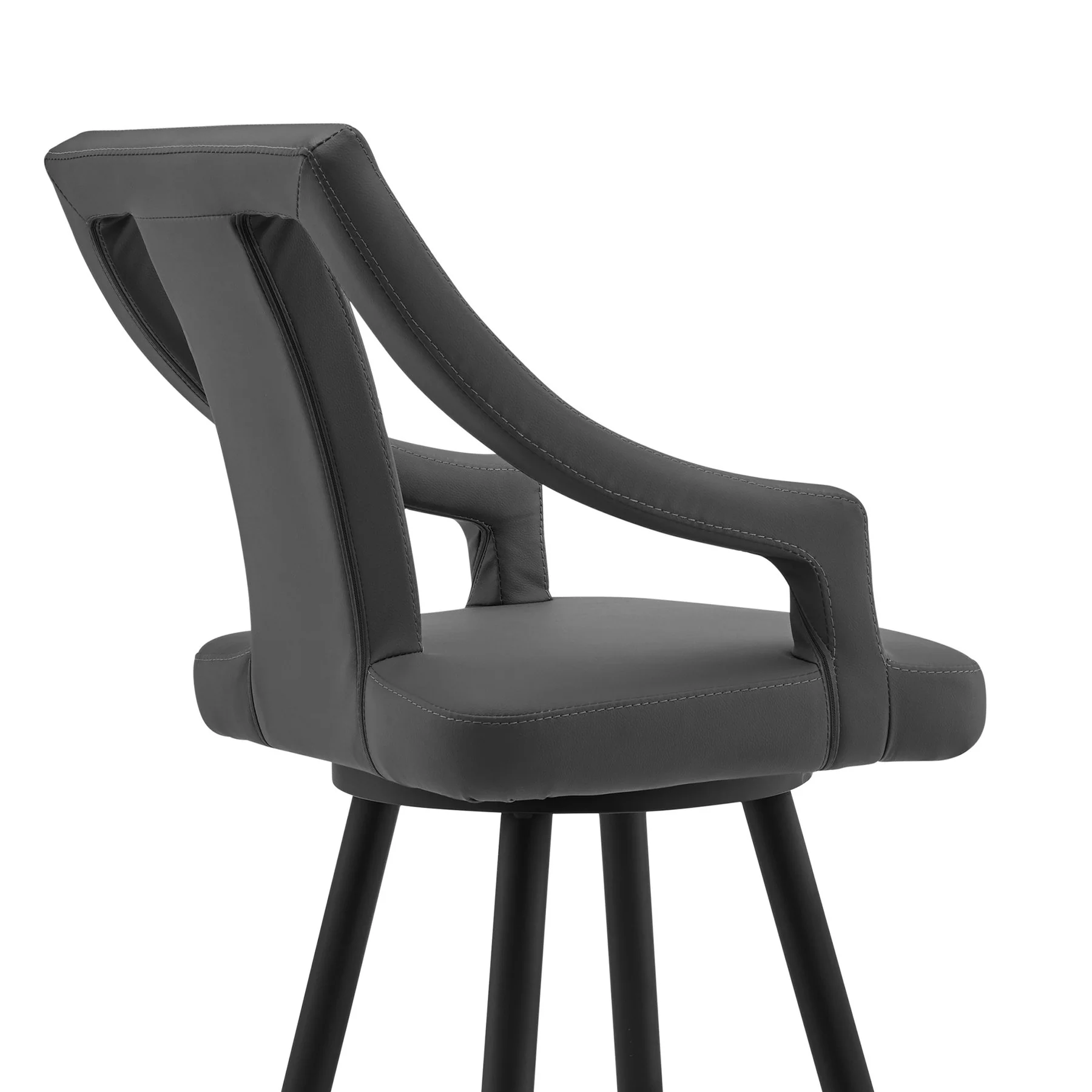 Maxen 26" Gray Faux Leather and Black Metal Swivel Bar Stool - Image 5