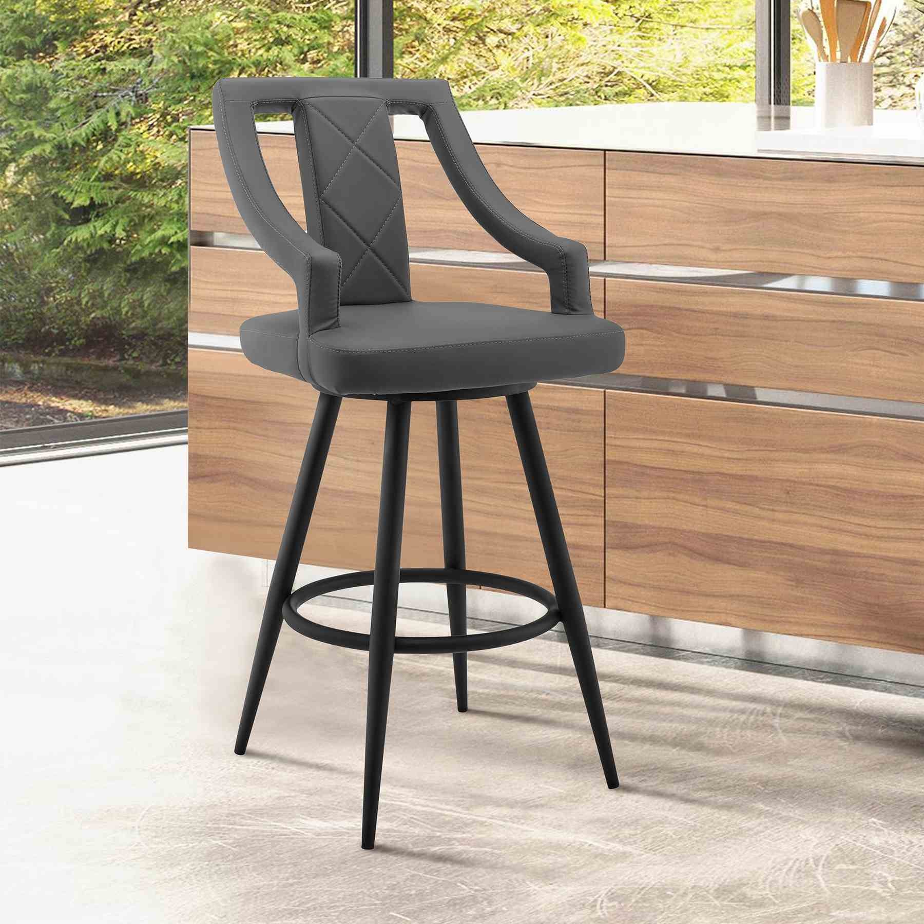 Maxen 30" Gray Faux Leather and Black Metal Swivel Bar Stool - Image 7