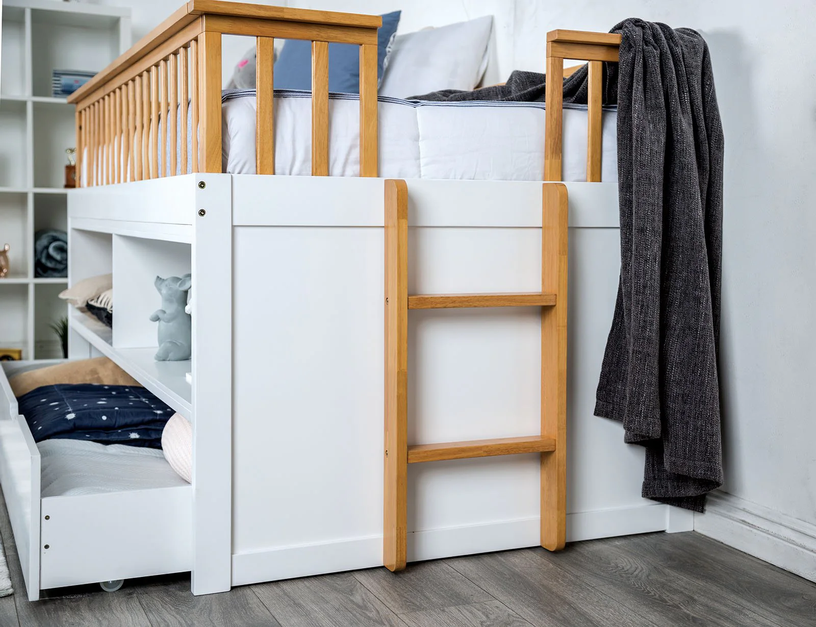 Mcpherson Twin Captain Bed w/ Trundle, White/Oak - Image 4