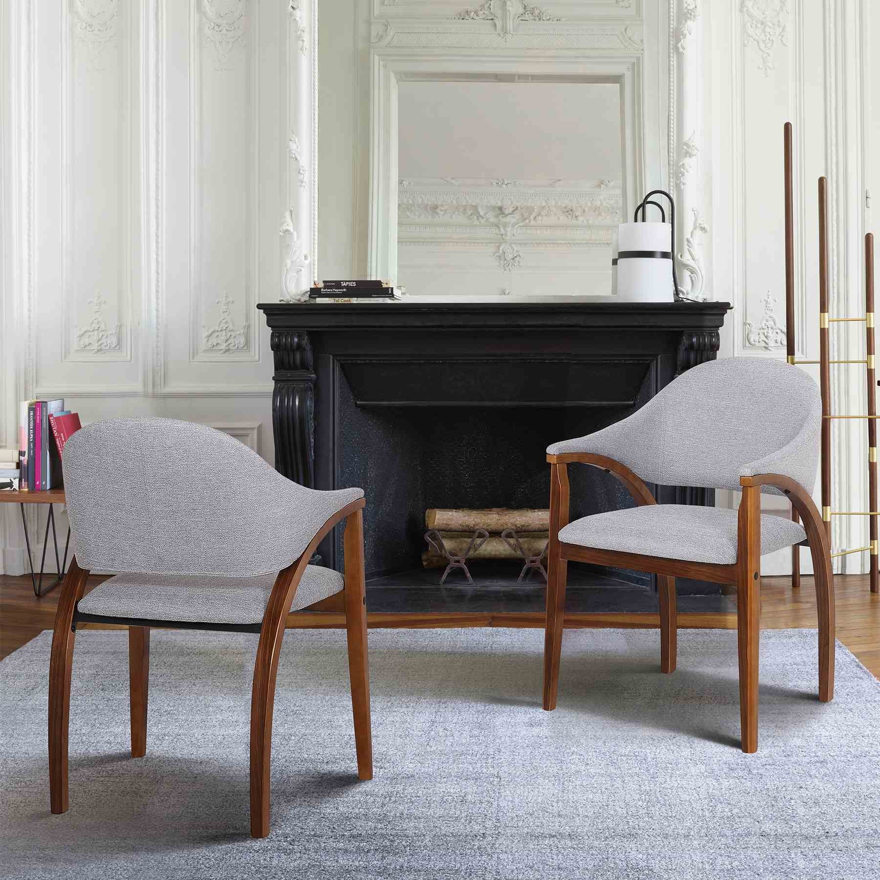Meadow Contemporary Dining Chair in Walnut Wood Finish and Gray Fabric - Set of 2 - Image 6