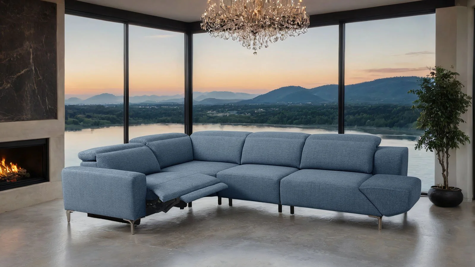 Melancton Power Sectional, Blue