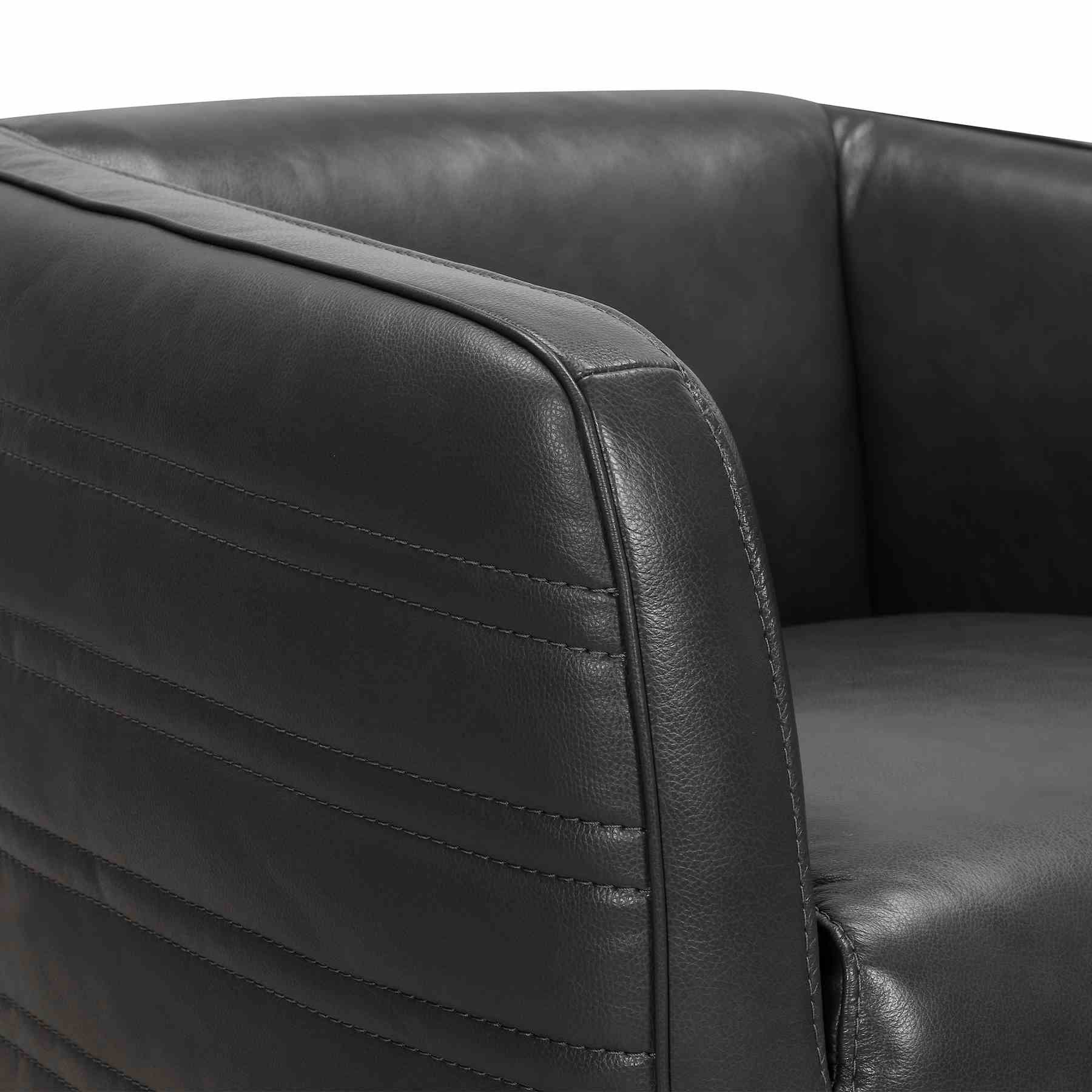 Melanie Swivel Pewter Genuine Leather Barrel Chair - Image 4