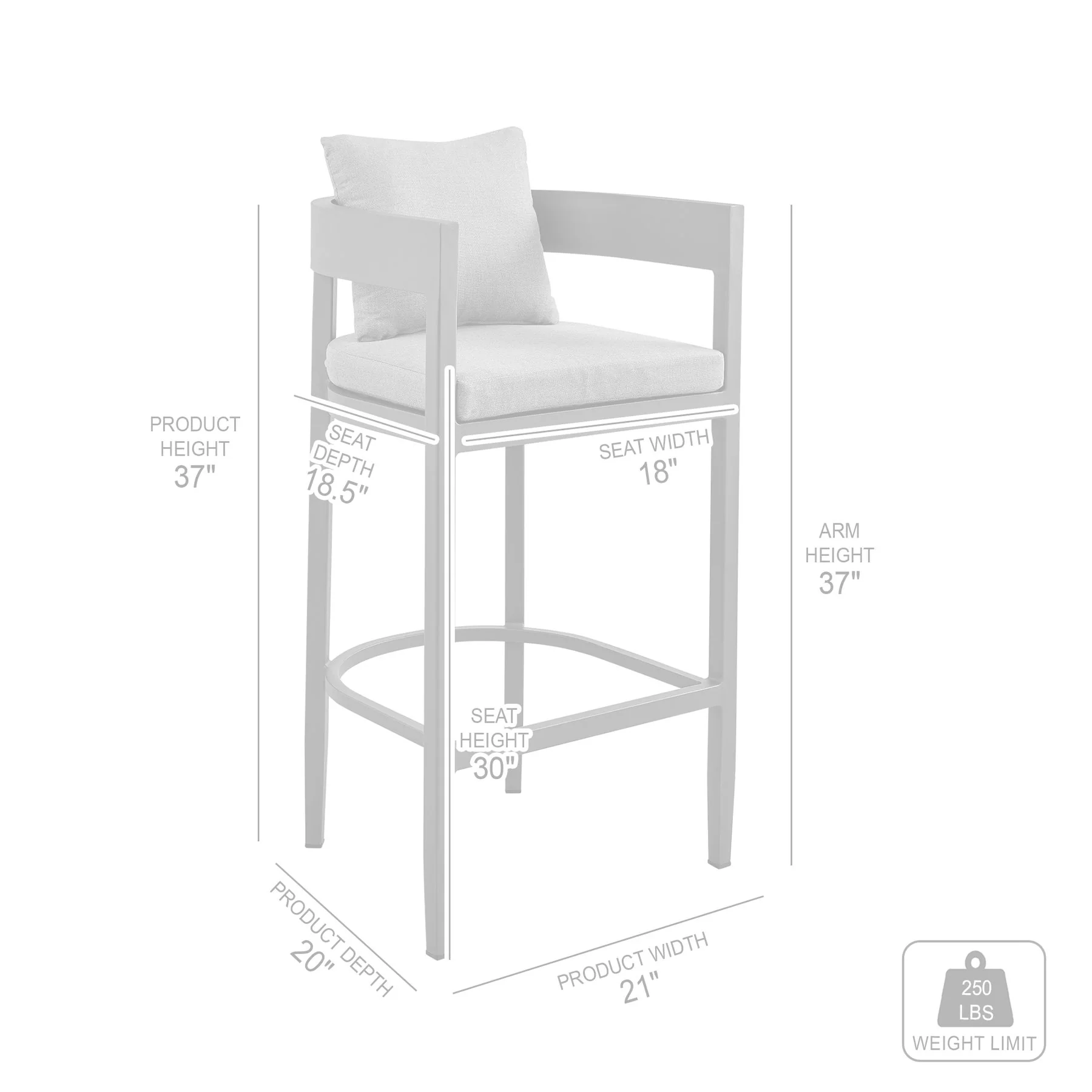 Menorca Outdoor Patio 5-Piece Bar Table Set in Aluminum with Gray Cushions - Image 11