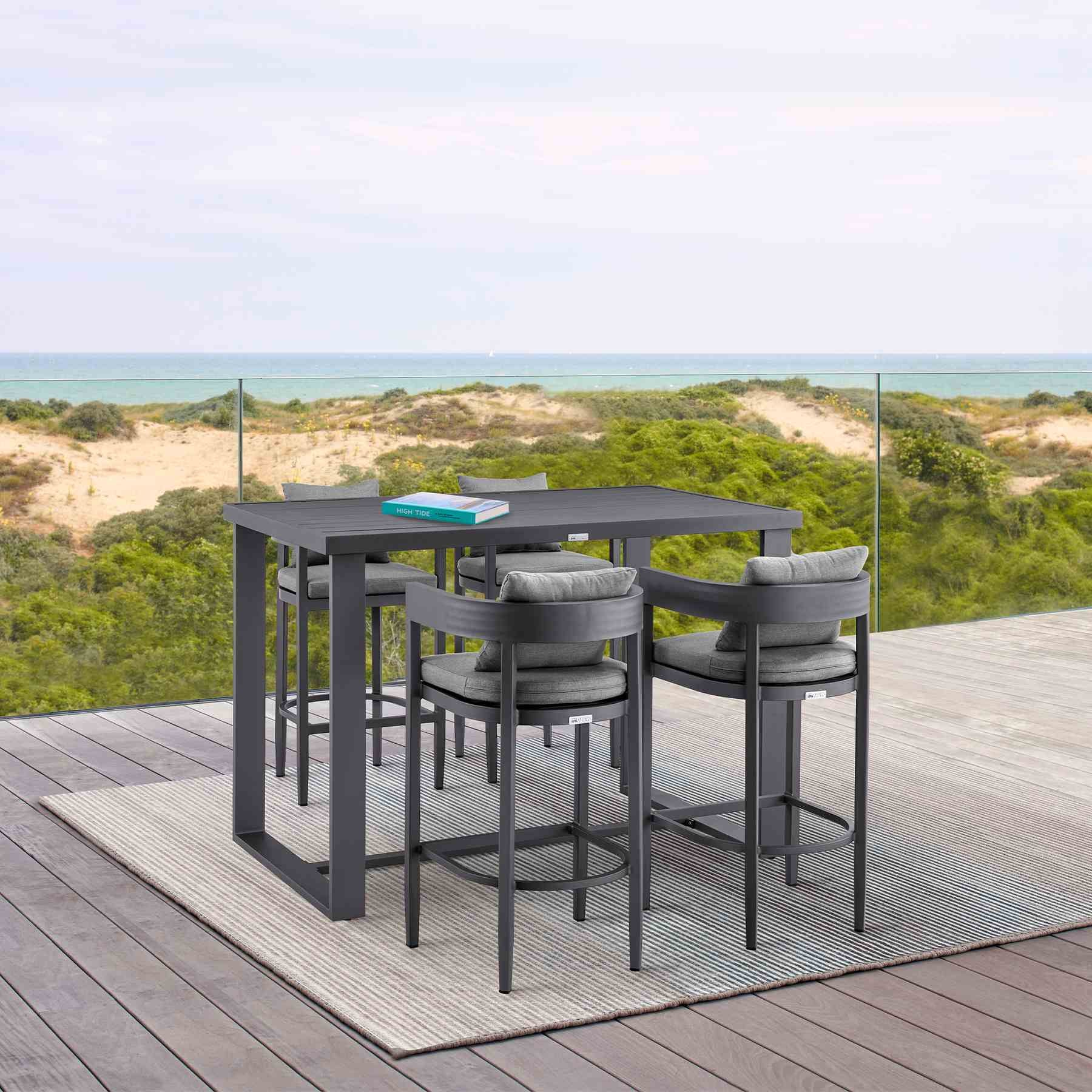 Menorca Outdoor Patio Bar Height Dining Table in Aluminum - Image 7