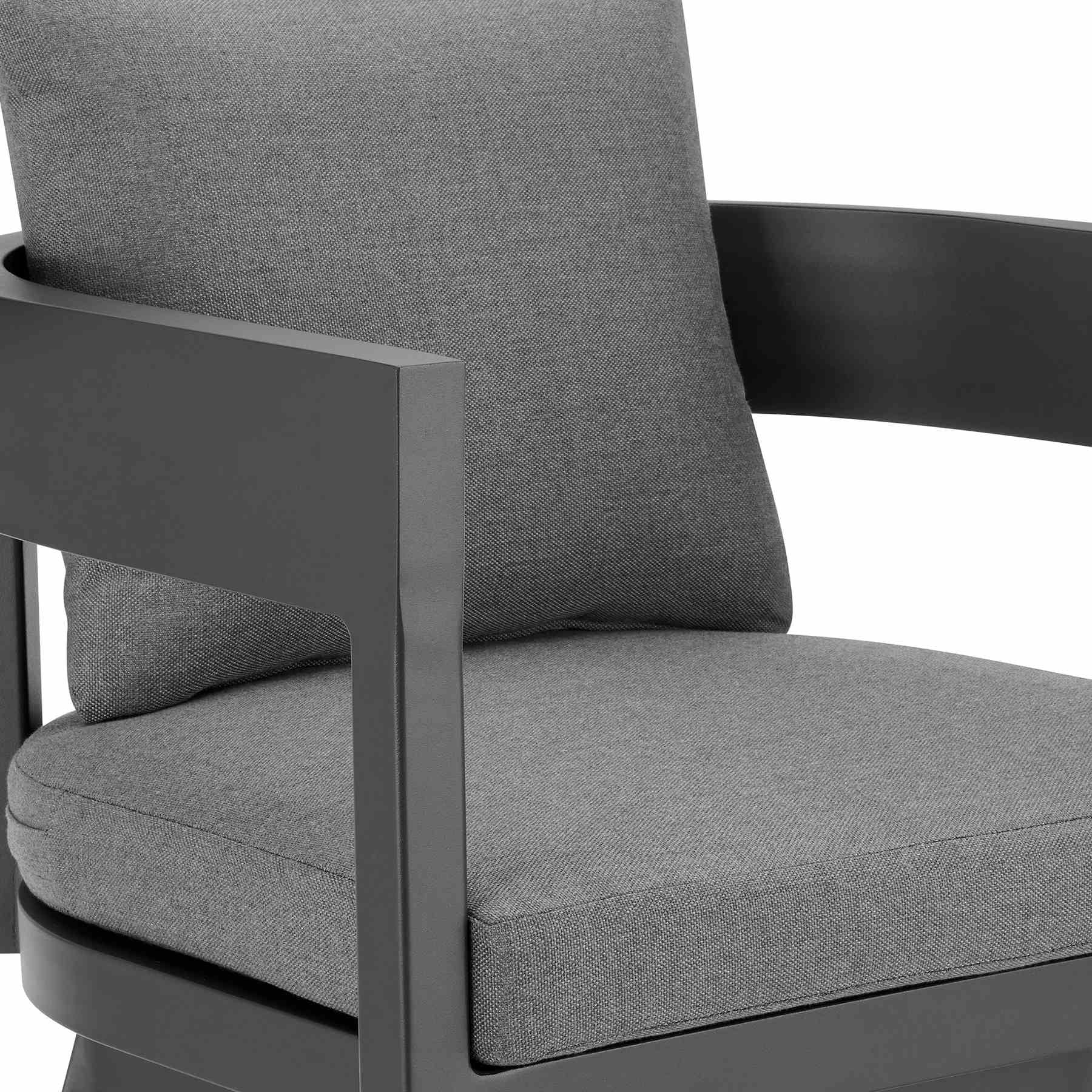Menorca Outdoor Patio Swivel Counter Stool in Aluminum with Gray Cushions - Image 6