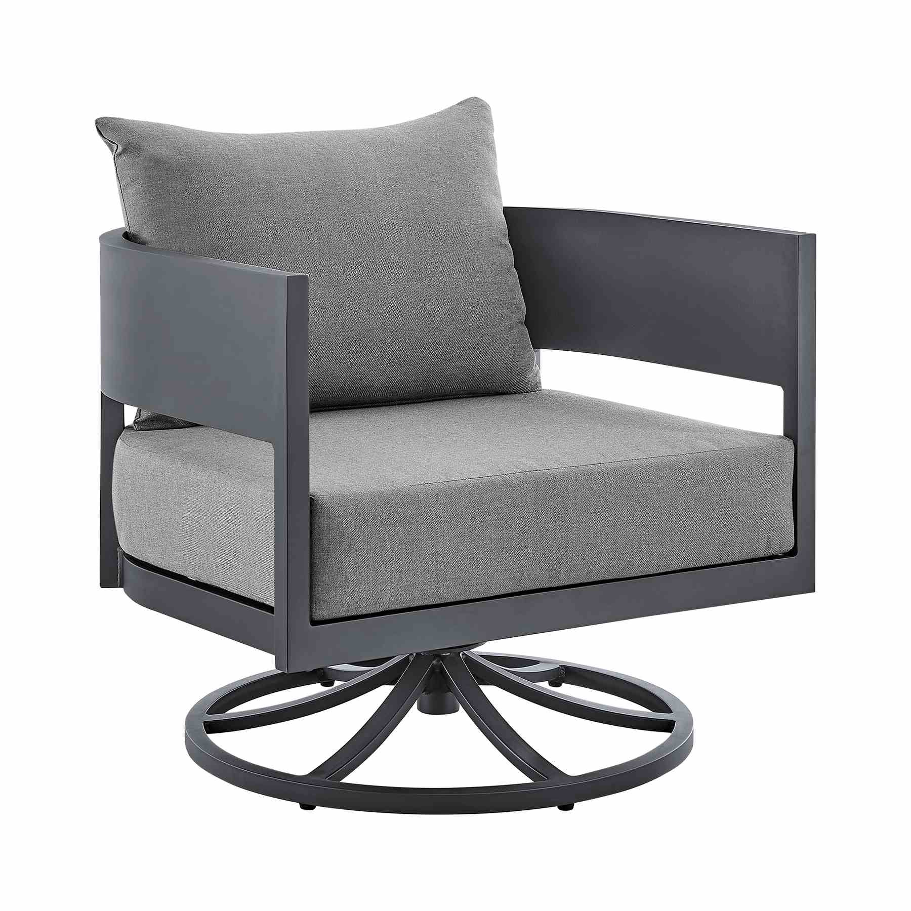 Menorca Outdoor Patio Swivel Rocking Chair in Gray Aluminum with Cushions