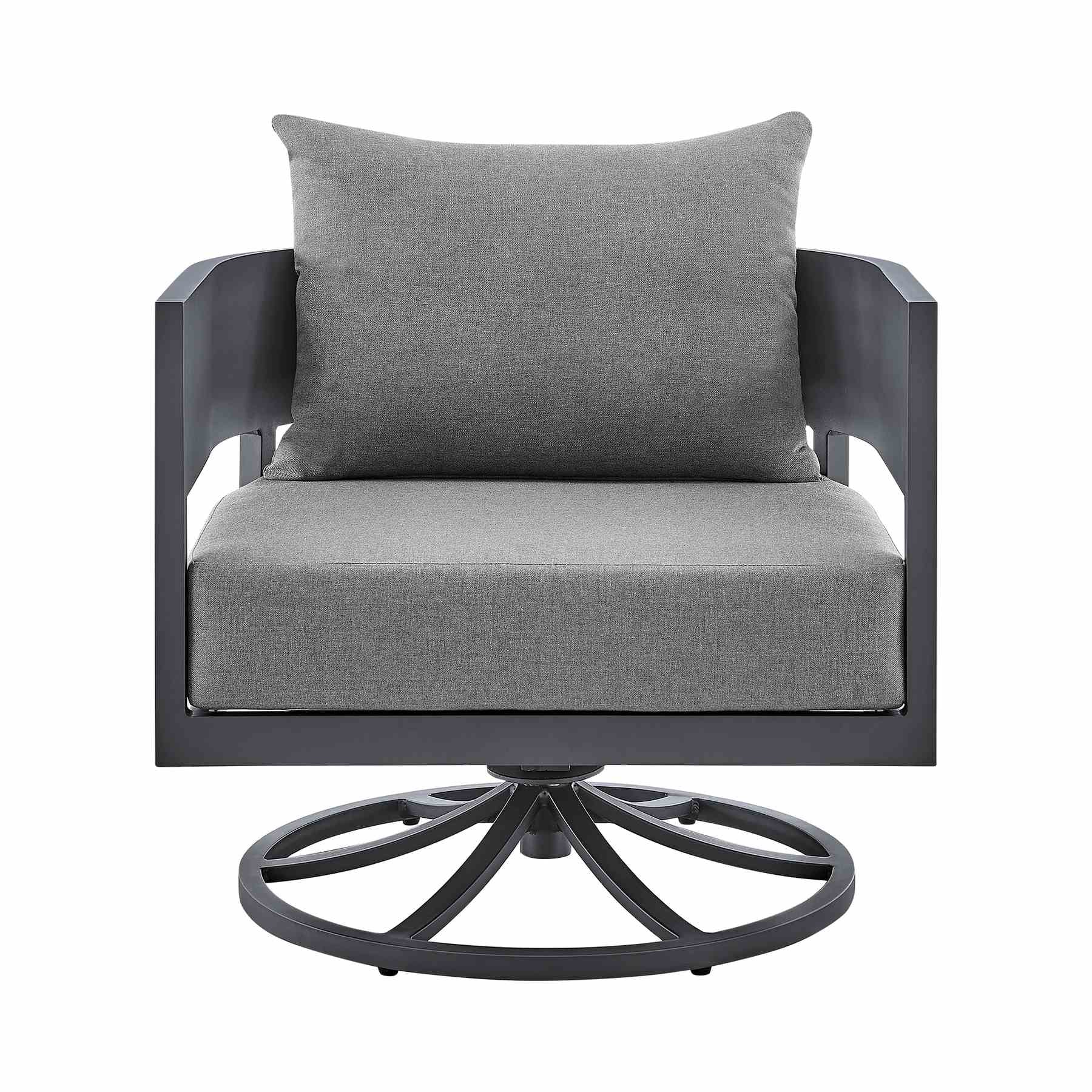 Menorca Outdoor Patio Swivel Rocking Chair in Gray Aluminum with Cushions - Image 2