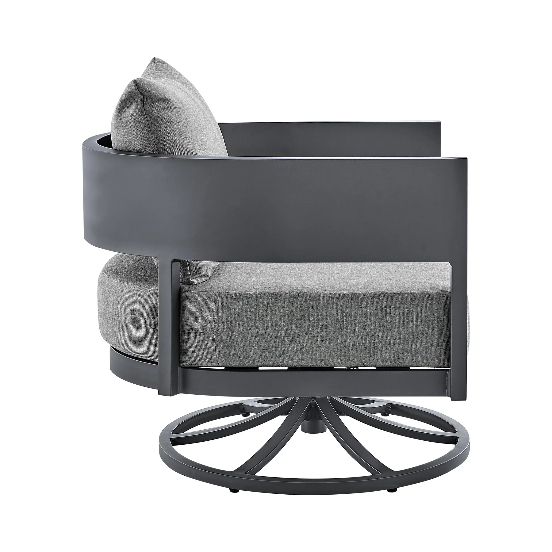 Menorca Outdoor Patio Swivel Rocking Chair in Gray Aluminum with Cushions - Image 3