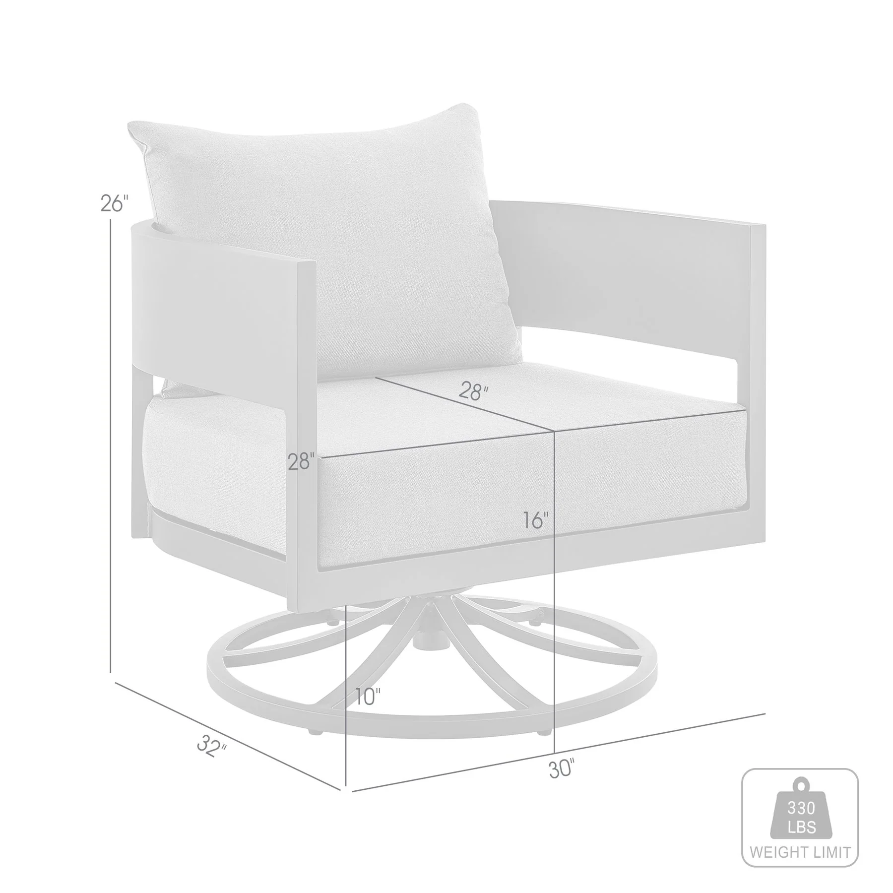 Menorca Outdoor Patio Swivel Rocking Chair in Gray Aluminum with Cushions - Image 8