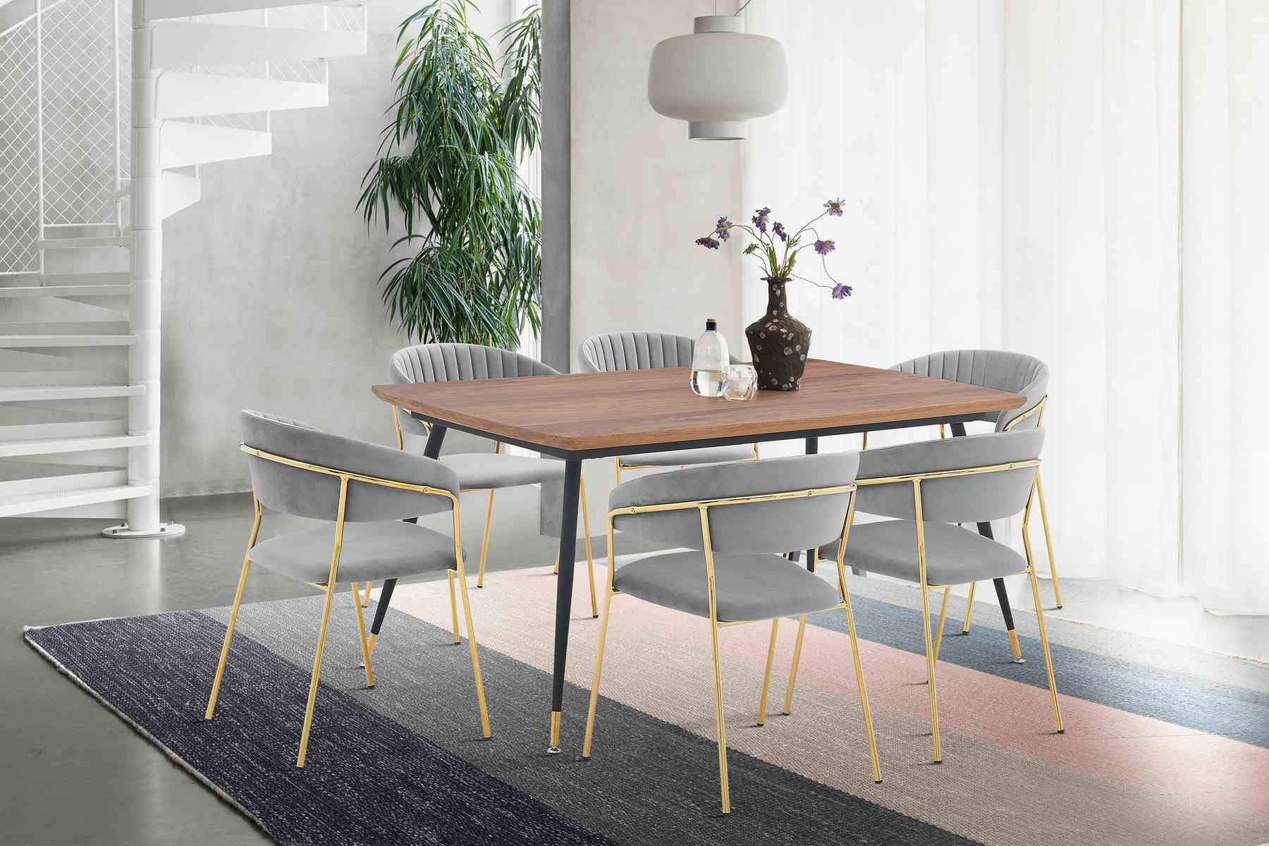 Messina and Nara Gray Velvet 7 Piece Rectangular Dining Set - Image 8
