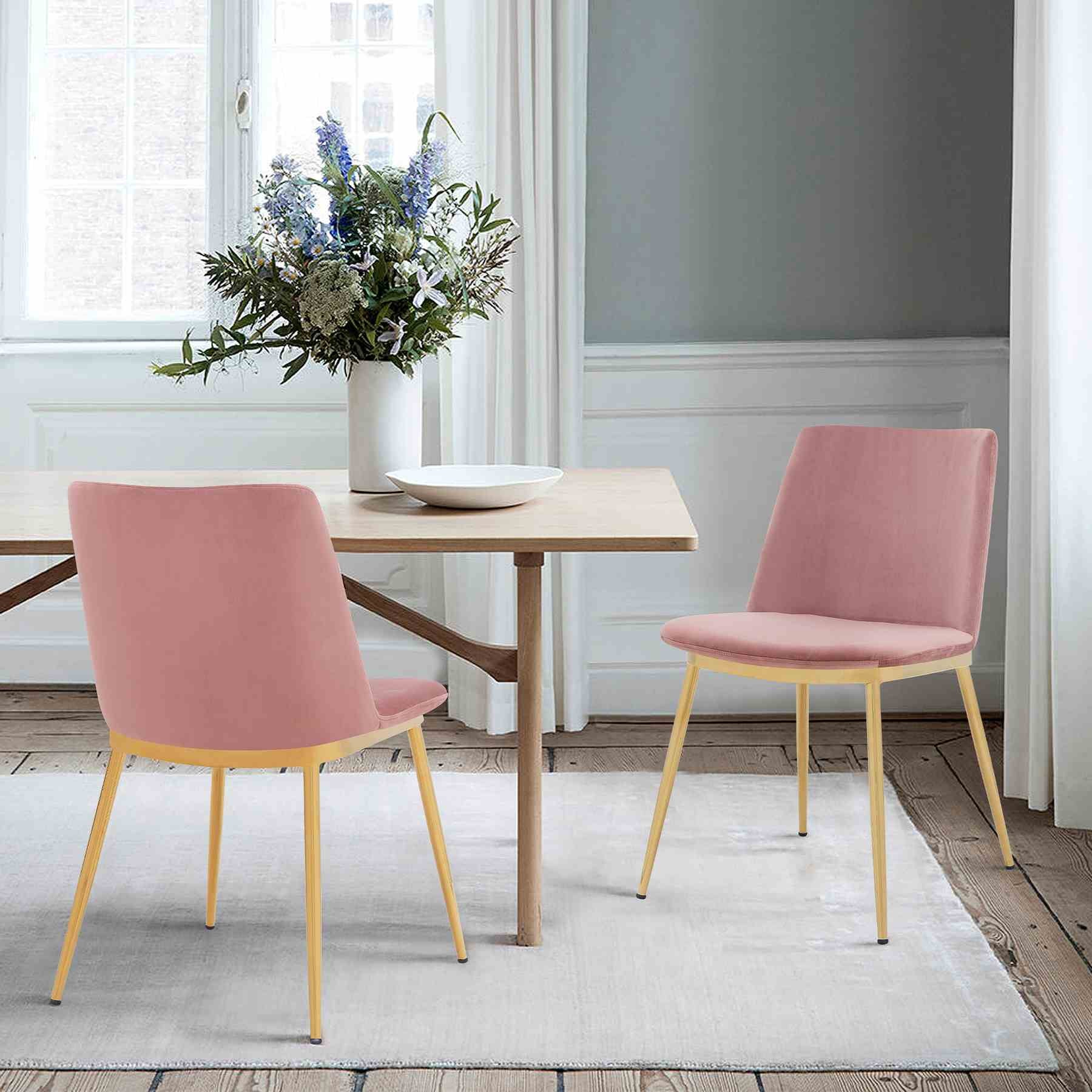 Messina Modern Pink Velvet and Gold Metal Leg Dining Room Chairs - Set of 2 - Image 9