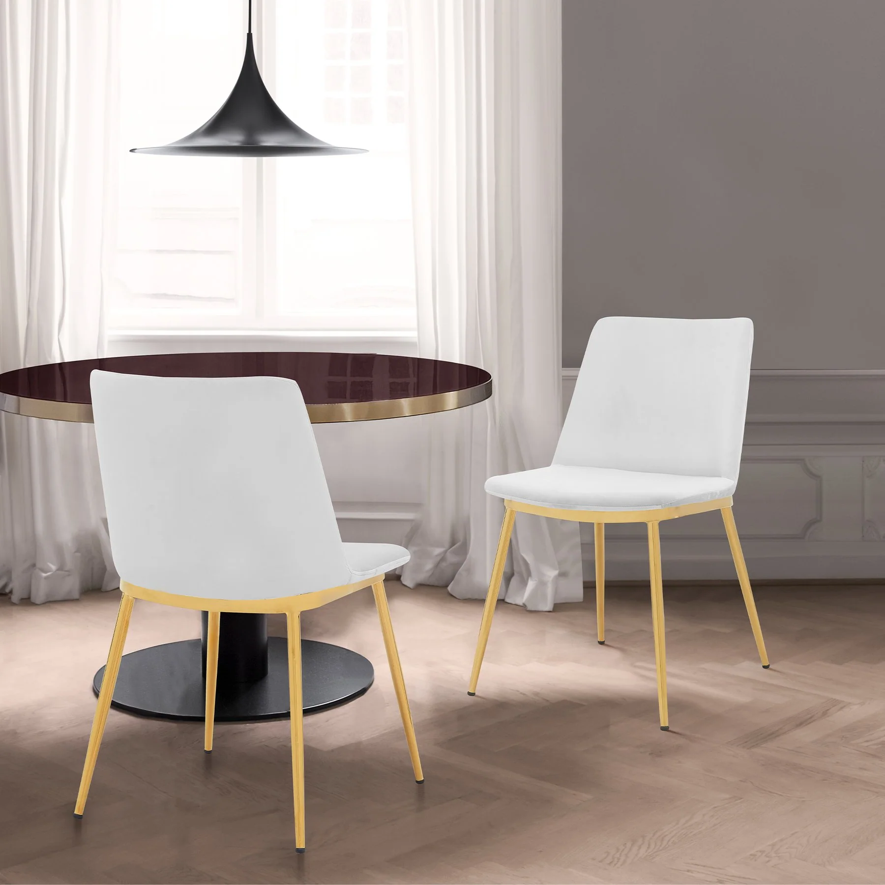 Messina Modern White Velvet and Gold Metal Leg Dining Room Chairs - Set of 2 - Image 9