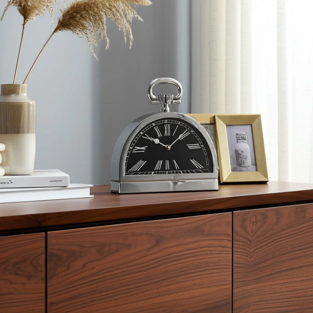 Metal,10"h,leaning Table-clock W/handle,nickel - Image 10