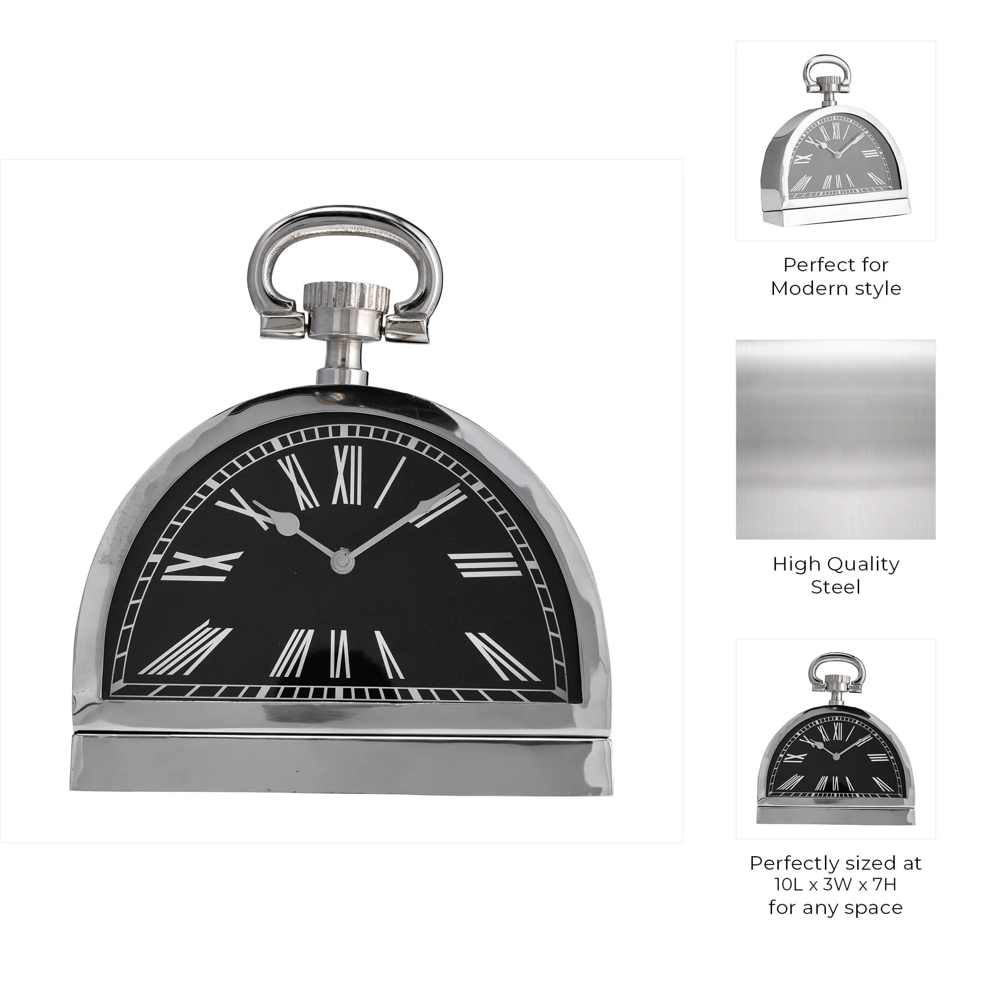 Metal,10"h,leaning Table-clock W/handle,nickel - Image 8