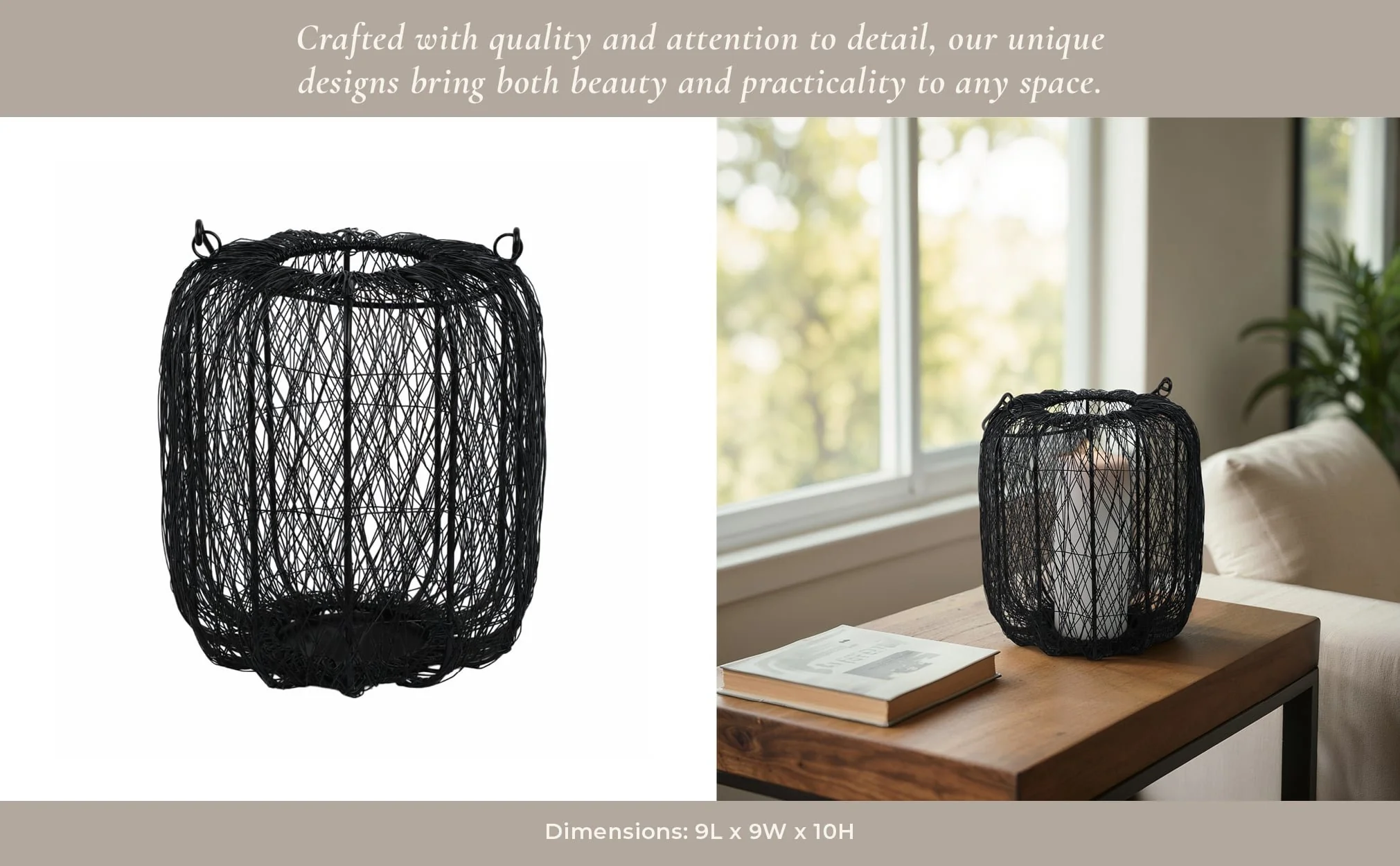 Metal, 10"h Wire Lantern, Black - Image 10