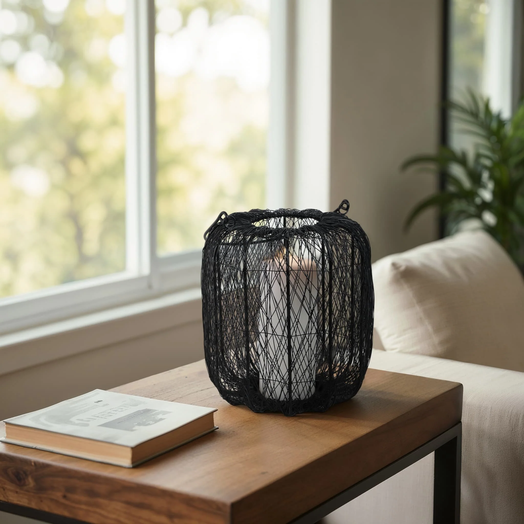Metal, 10"h Wire Lantern, Black - Image 9
