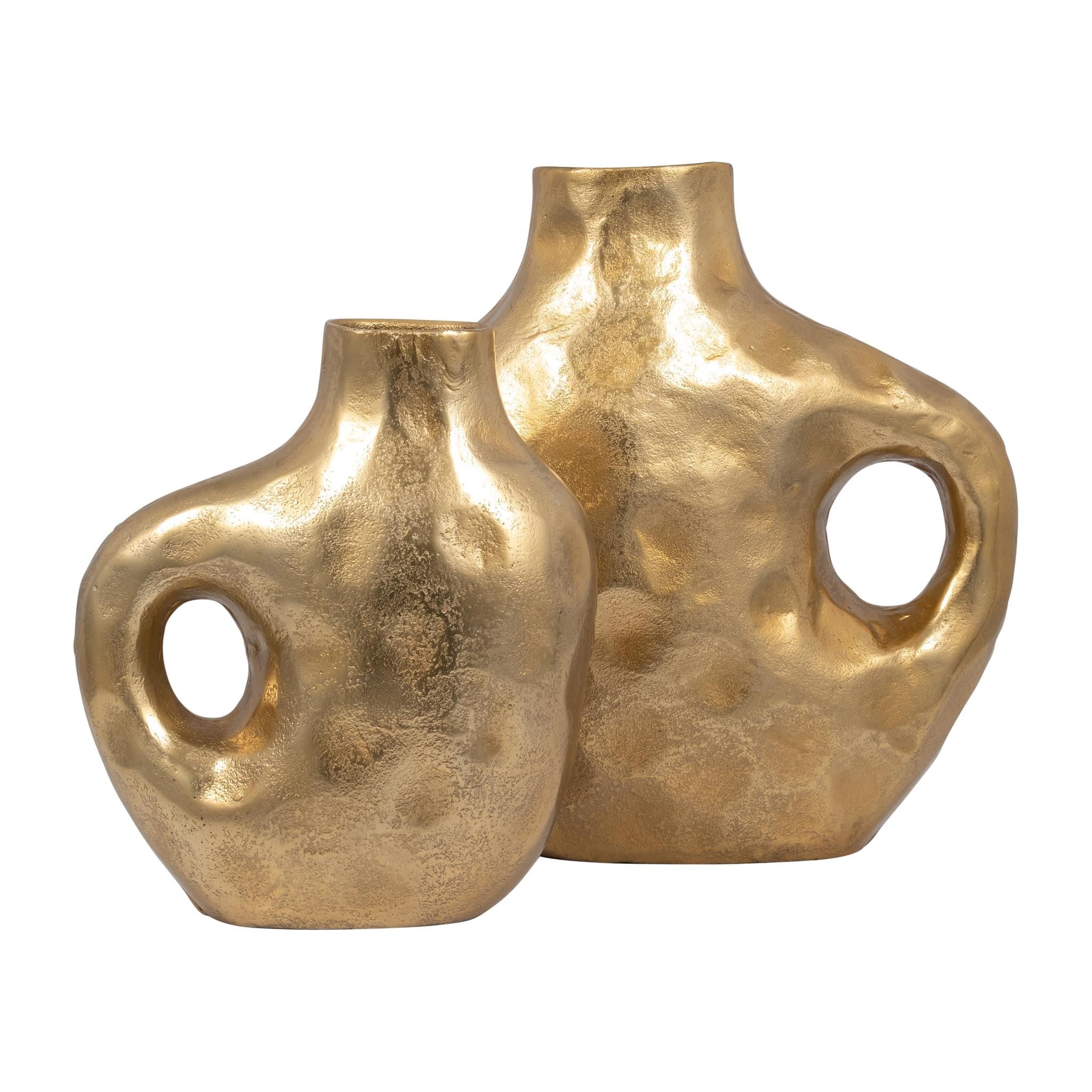 Metal, 11" Hammerd Cut-out Vase, Gold - Image 8