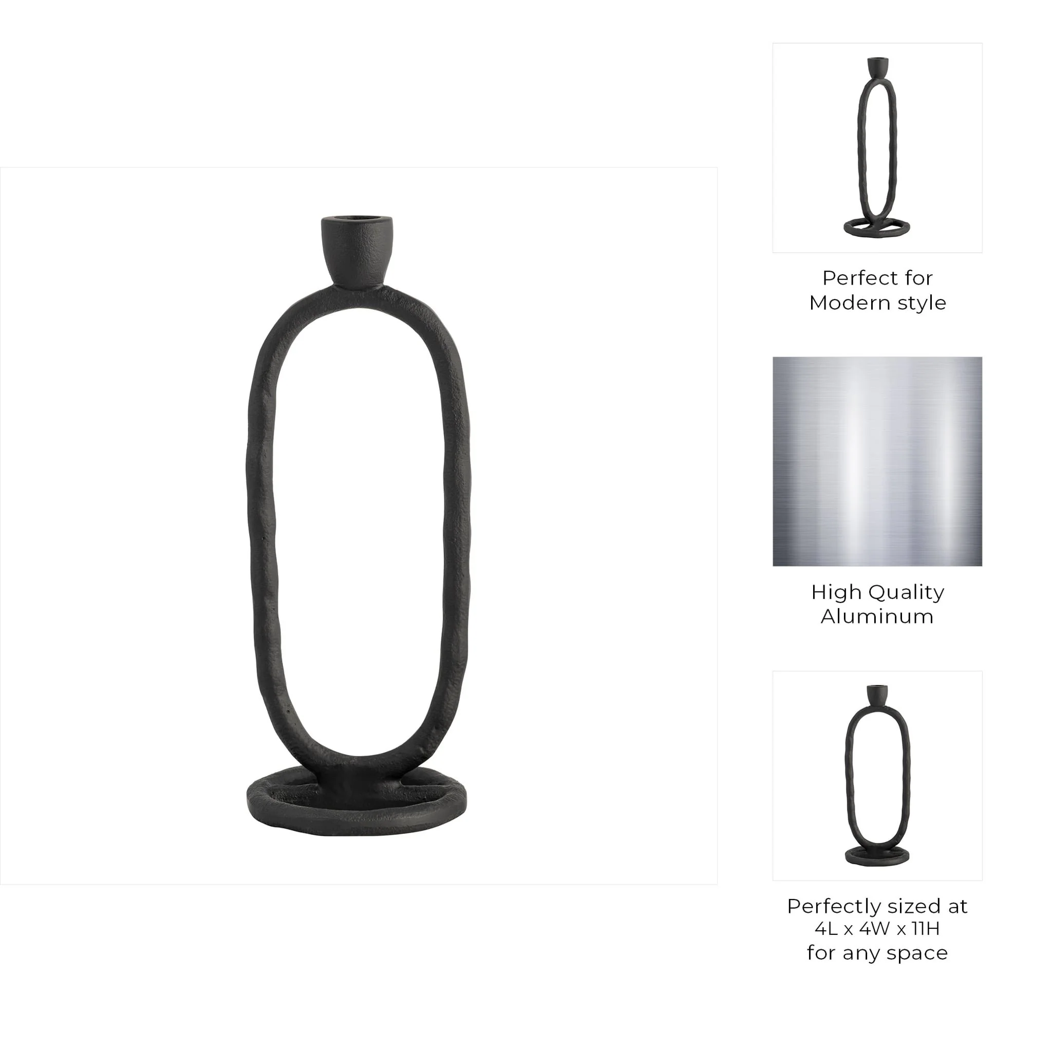 Metal, 11" Open Oval Taper Candleholder, Black - Image 10