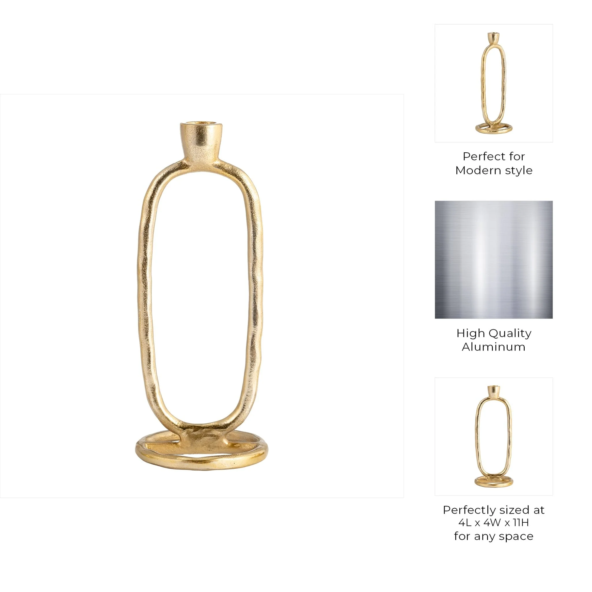 Metal, 11" Open Oval Taper Candleholder, Gold - Image 10