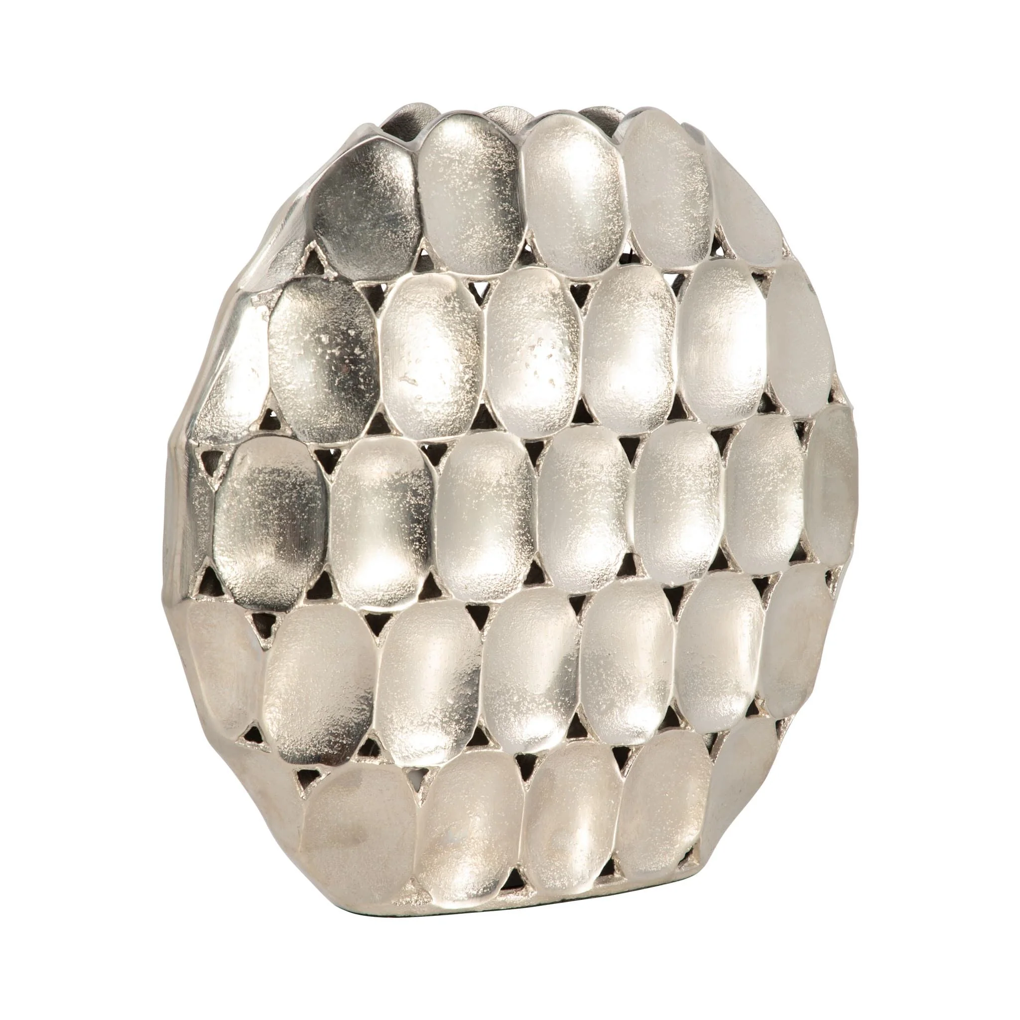 Metal, 13" Oval Vase, Silver - Image 3