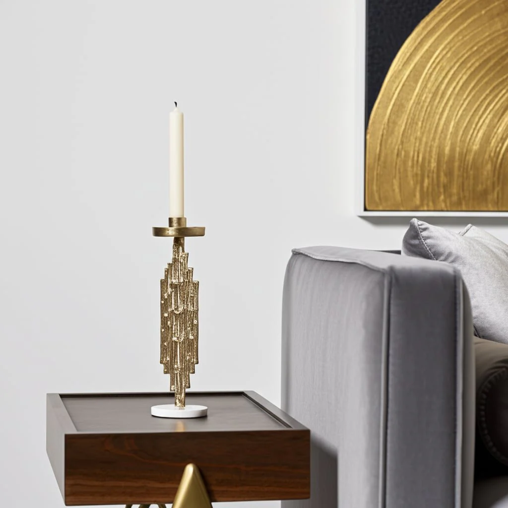 Metal, 14" Contemporary Candle Holder, Gold - Image 13