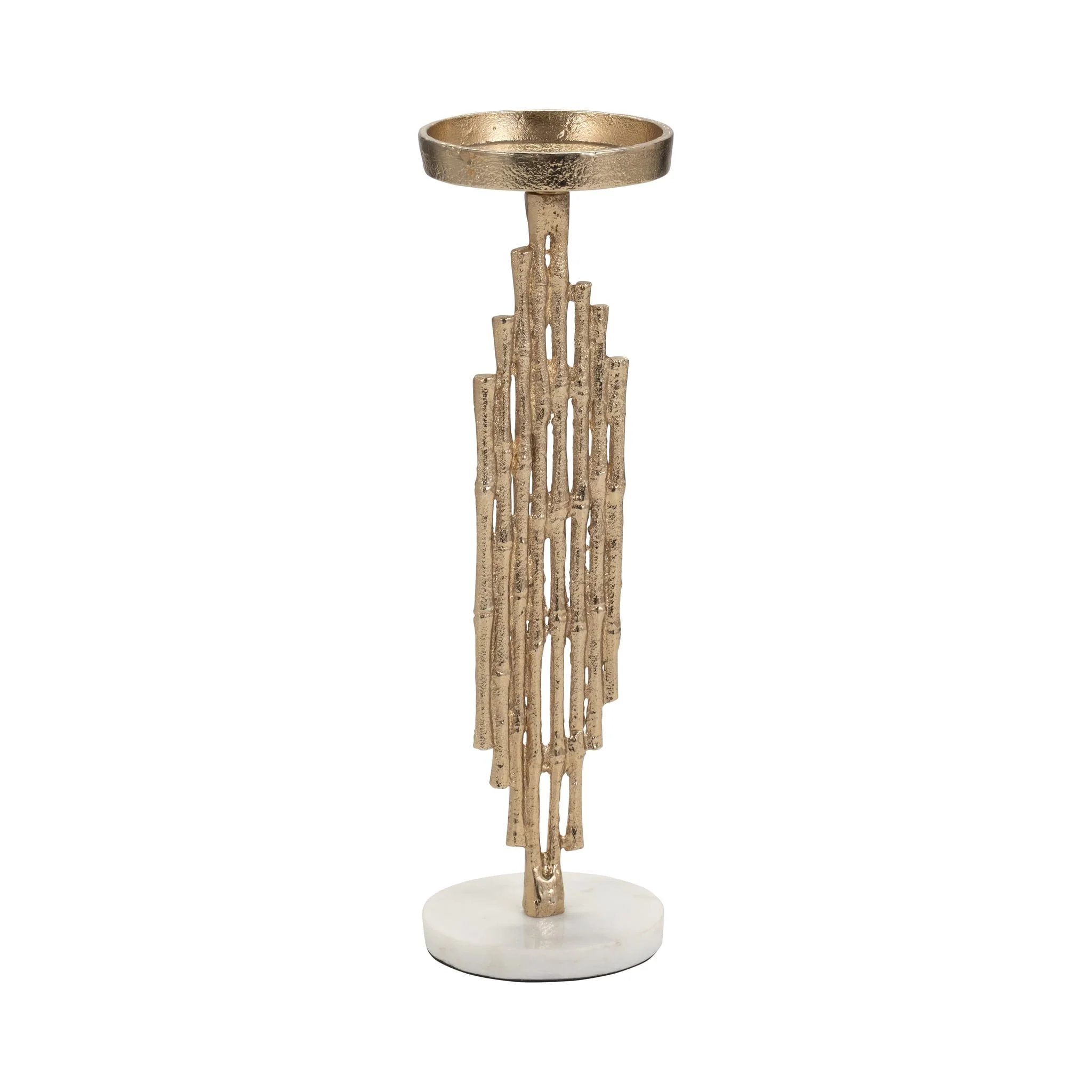 Metal, 14" Contemporary Candle Holder, Gold - Image 3
