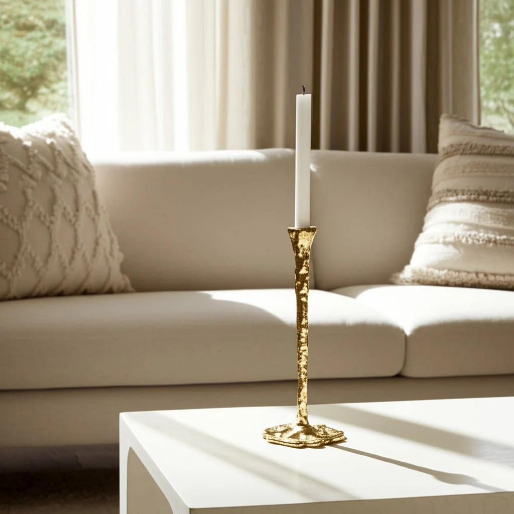 Metal, 15" Forged Taper Candleholder, Gold - Image 10