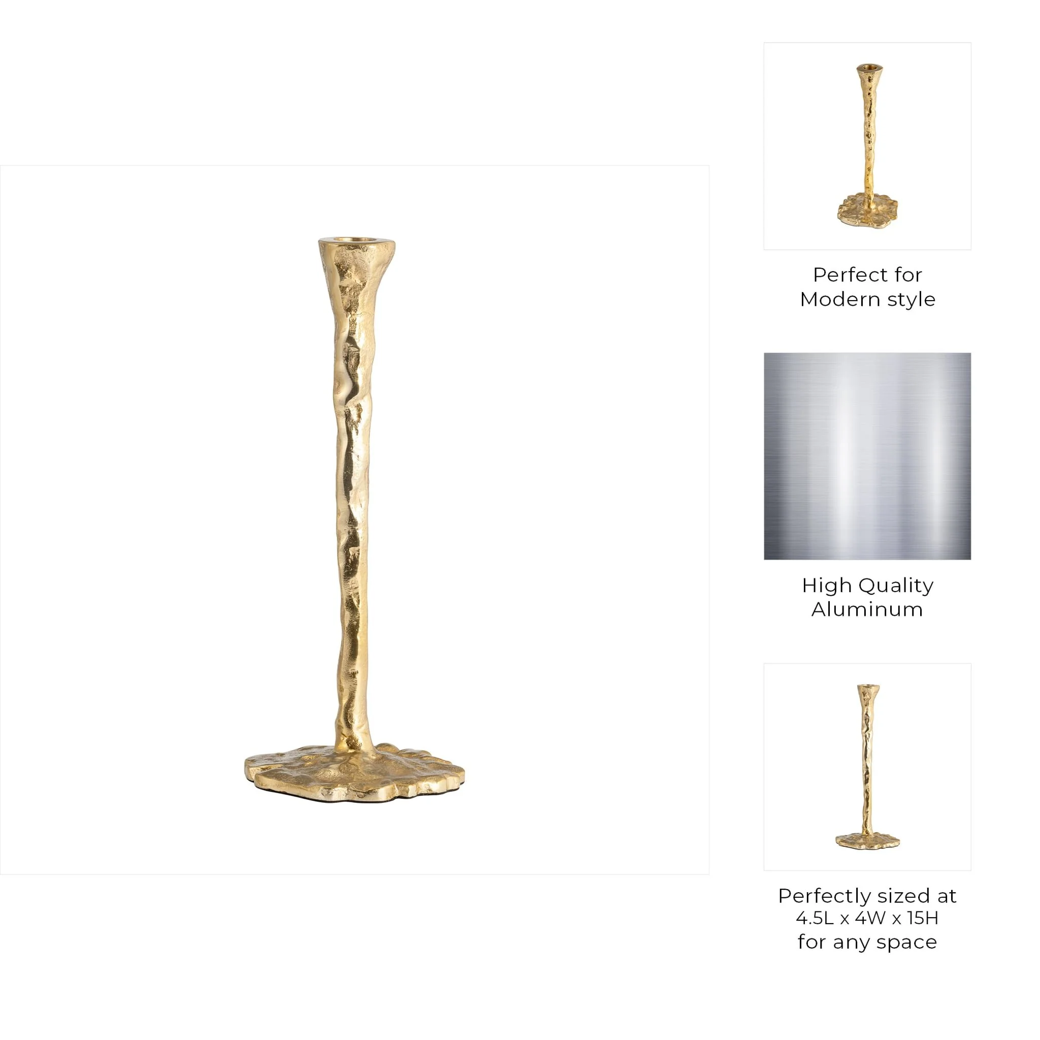 Metal, 15" Forged Taper Candleholder, Gold - Image 8