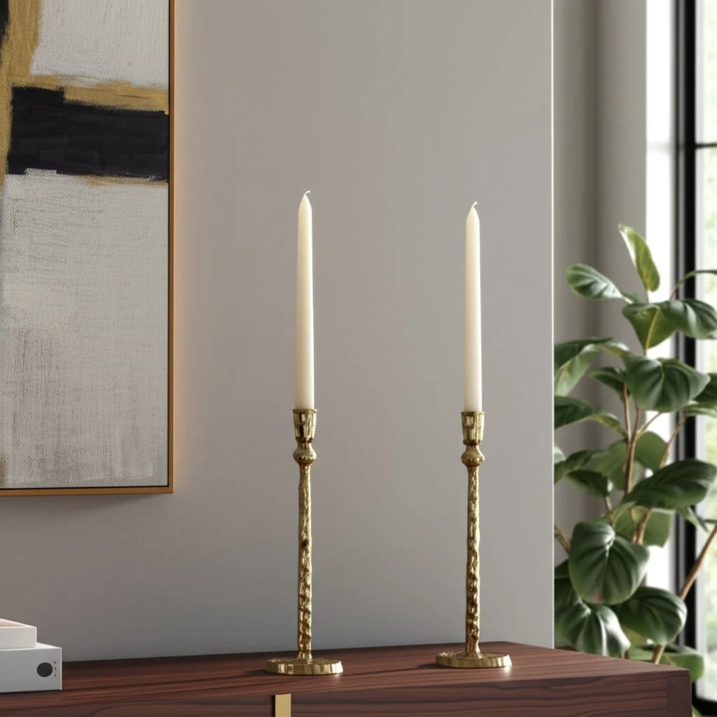 Metal, 15" Hammered Taper Candleholder, Gold - Image 10
