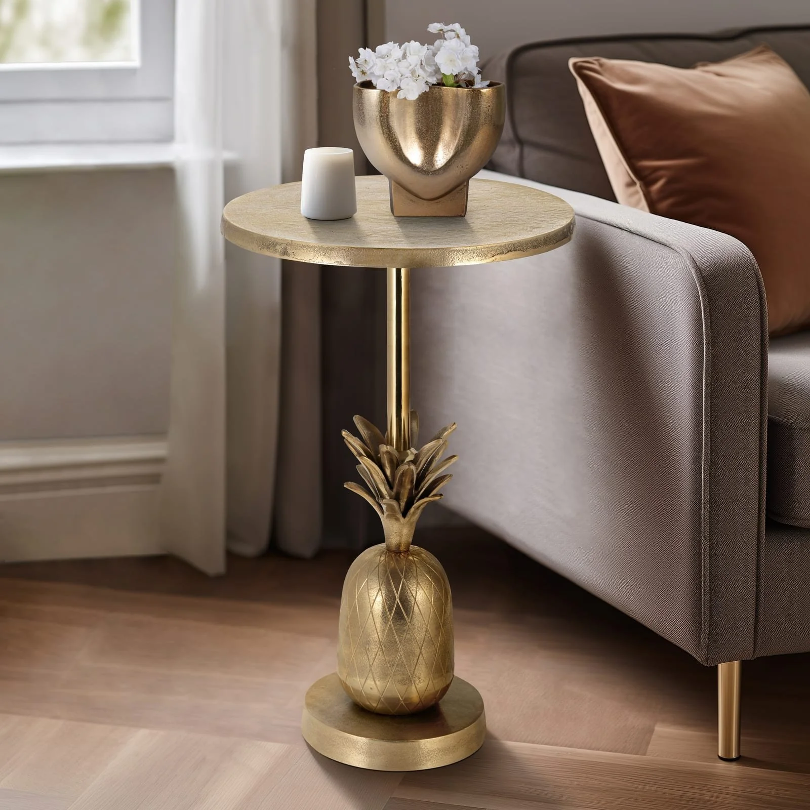 Metal, 15"d/24"h, Gold Pineapple Side Table, Kd - Image 8