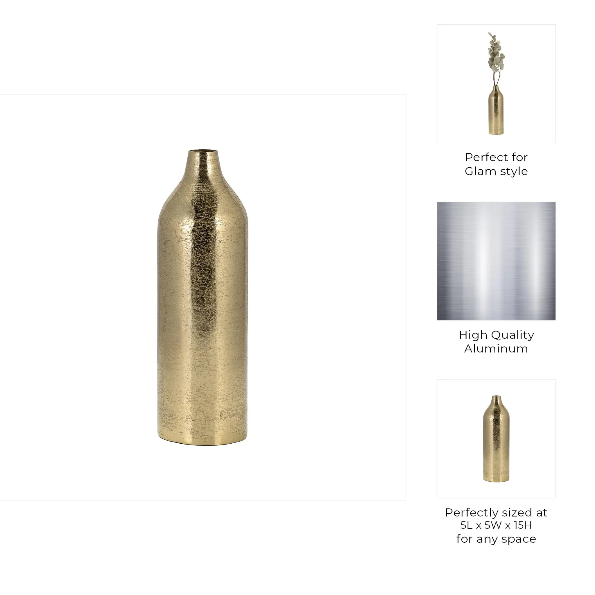 Metal, 15"h Cylinder Vase, Gold - Image 7