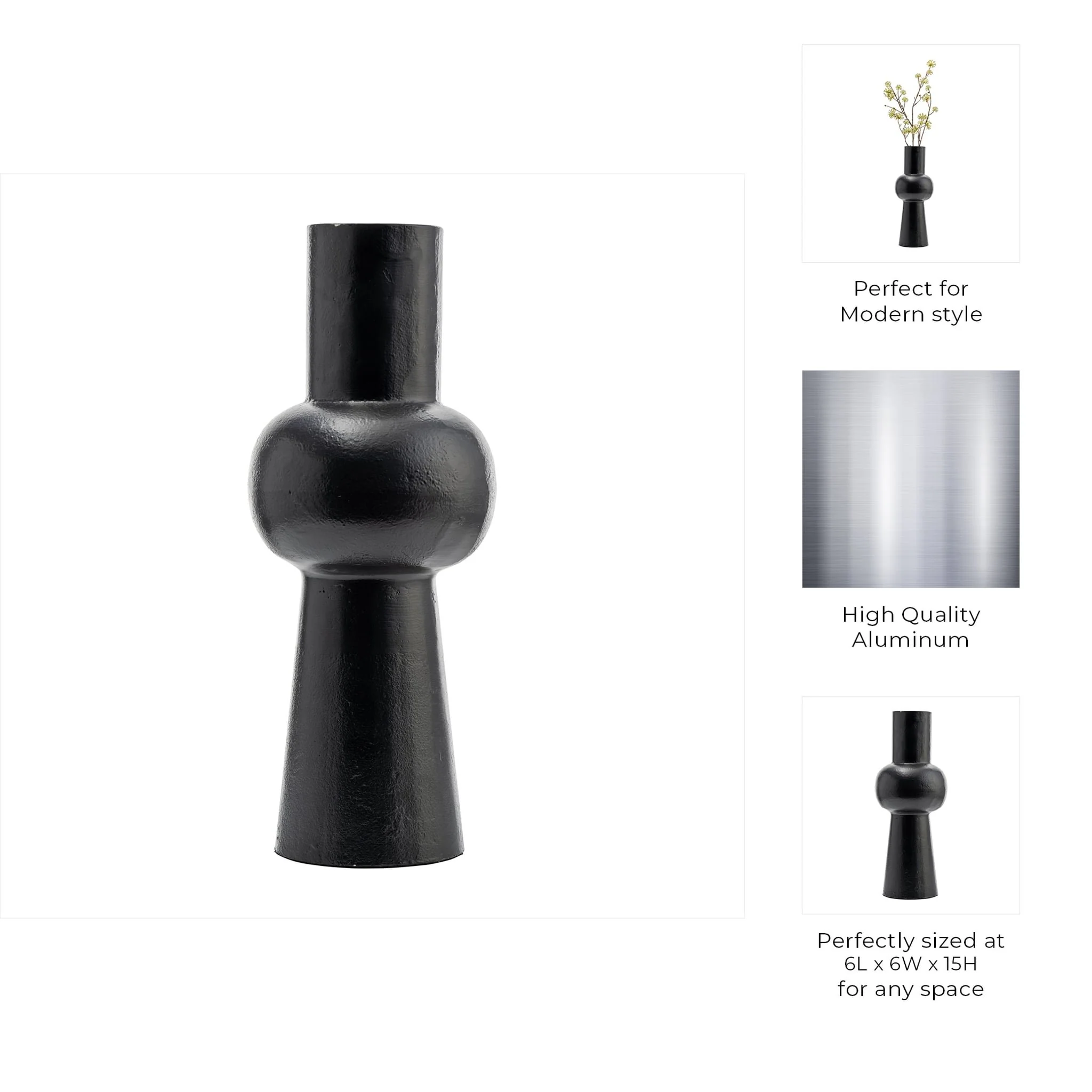 Metal,15"h, Mid Ellipsoid Vase,black - Image 8