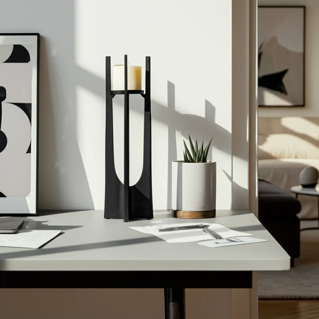 Metal, 16" Pillar Candle Holder, Black - Image 12