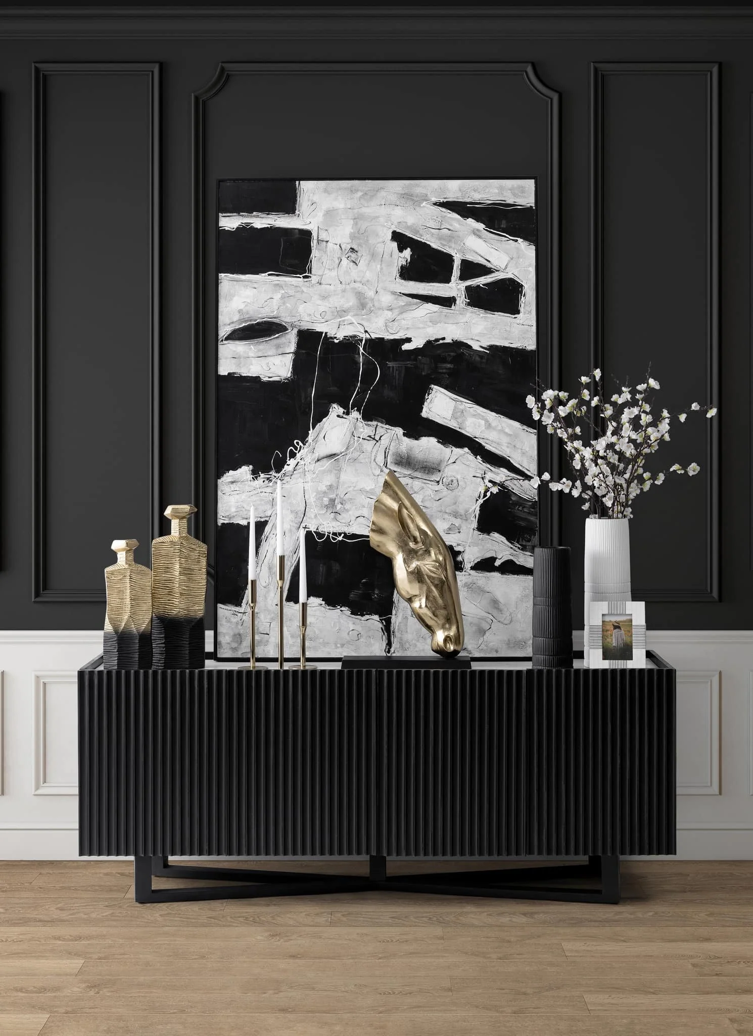 Metal,16",rigged Vase,gold/black - Image 11