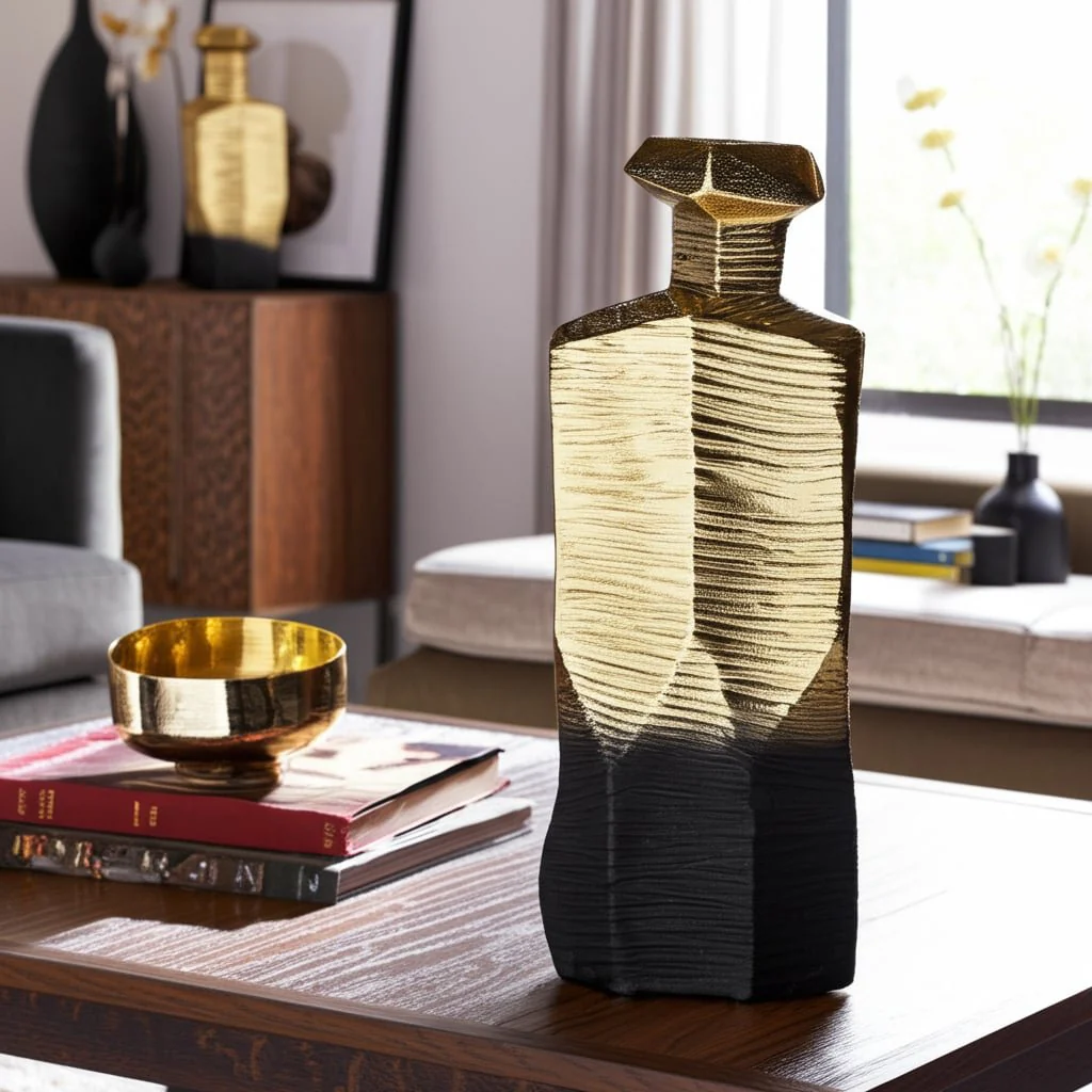 Metal,16",rigged Vase,gold/black - Image 15