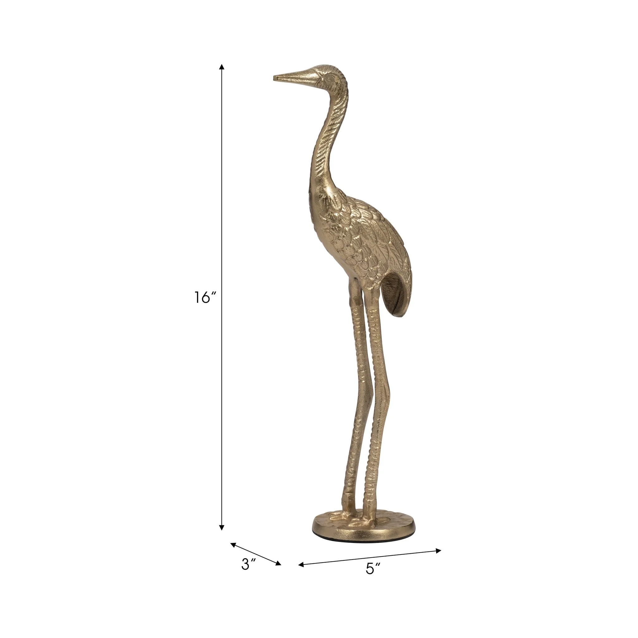 Metal, 16" Standing Crane, Gold - Image 7