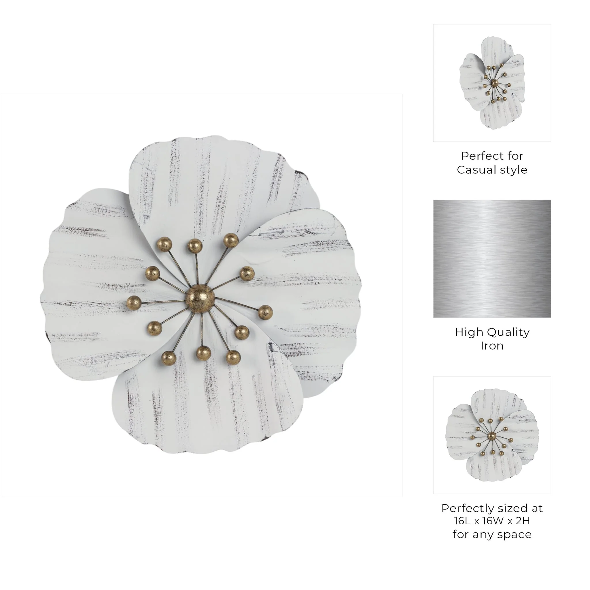 Metal 16" Wall Flower, White,wb - Image 9