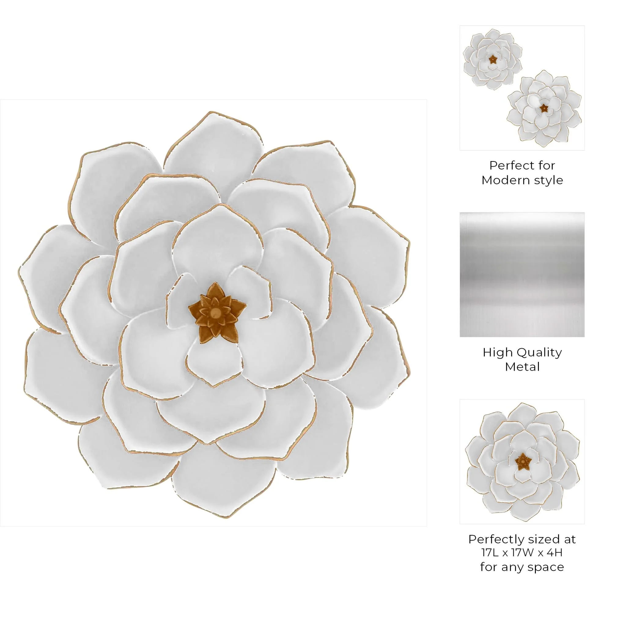 Metal 17" Multi-layer Flower Wall Deco, White/gol - Image 7