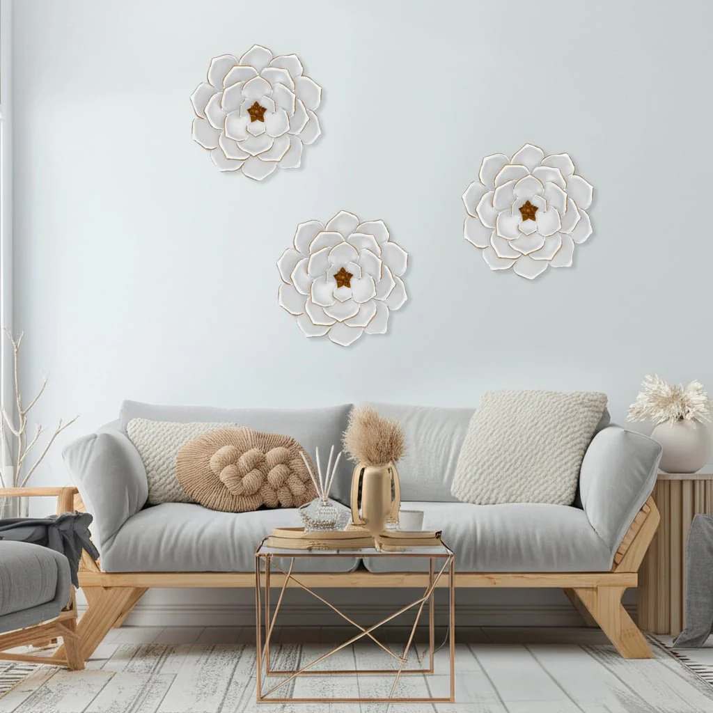 Metal 17" Multi-layer Flower Wall Deco, White/gol - Image 9