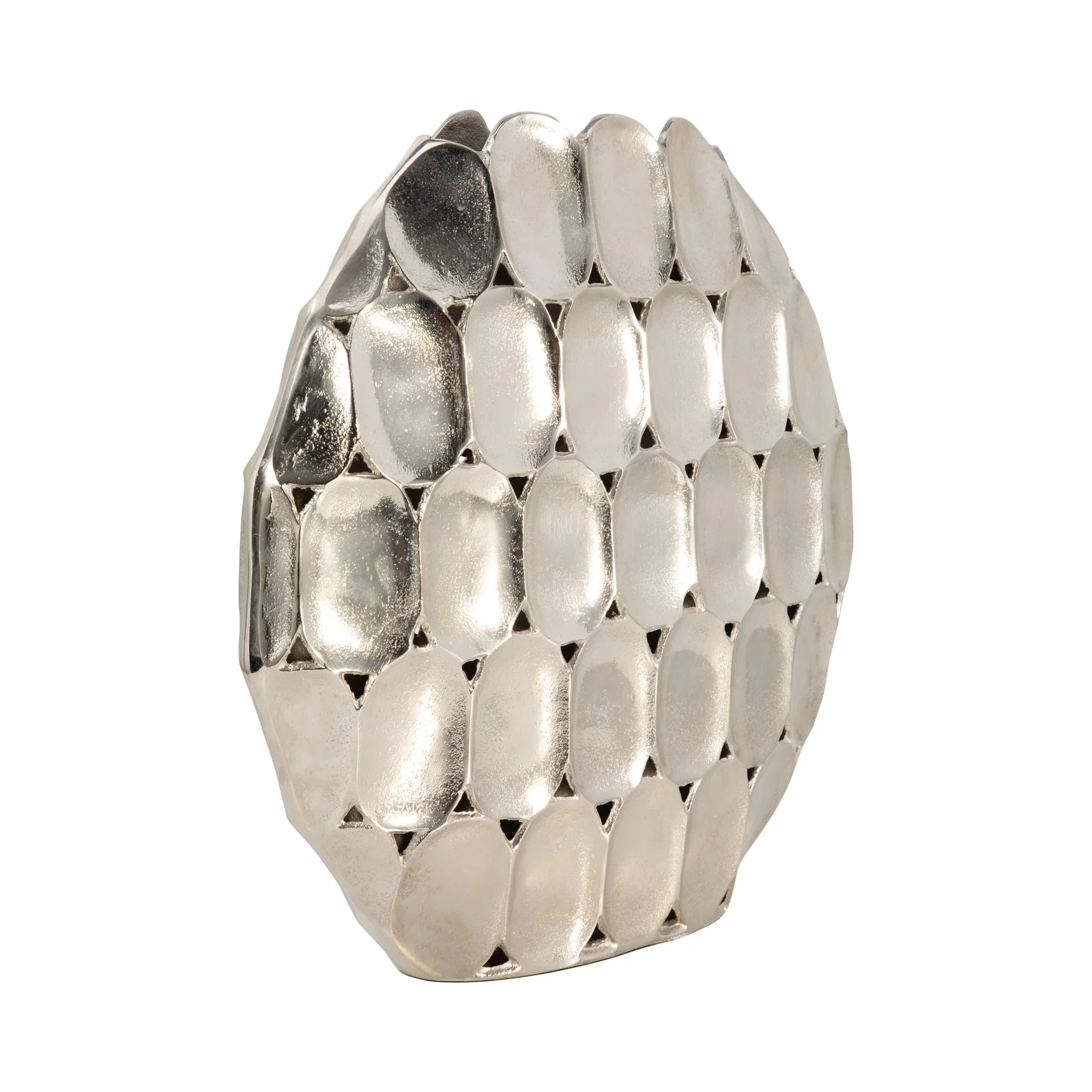 Metal, 17" Oval Vase, Silver - Image 3