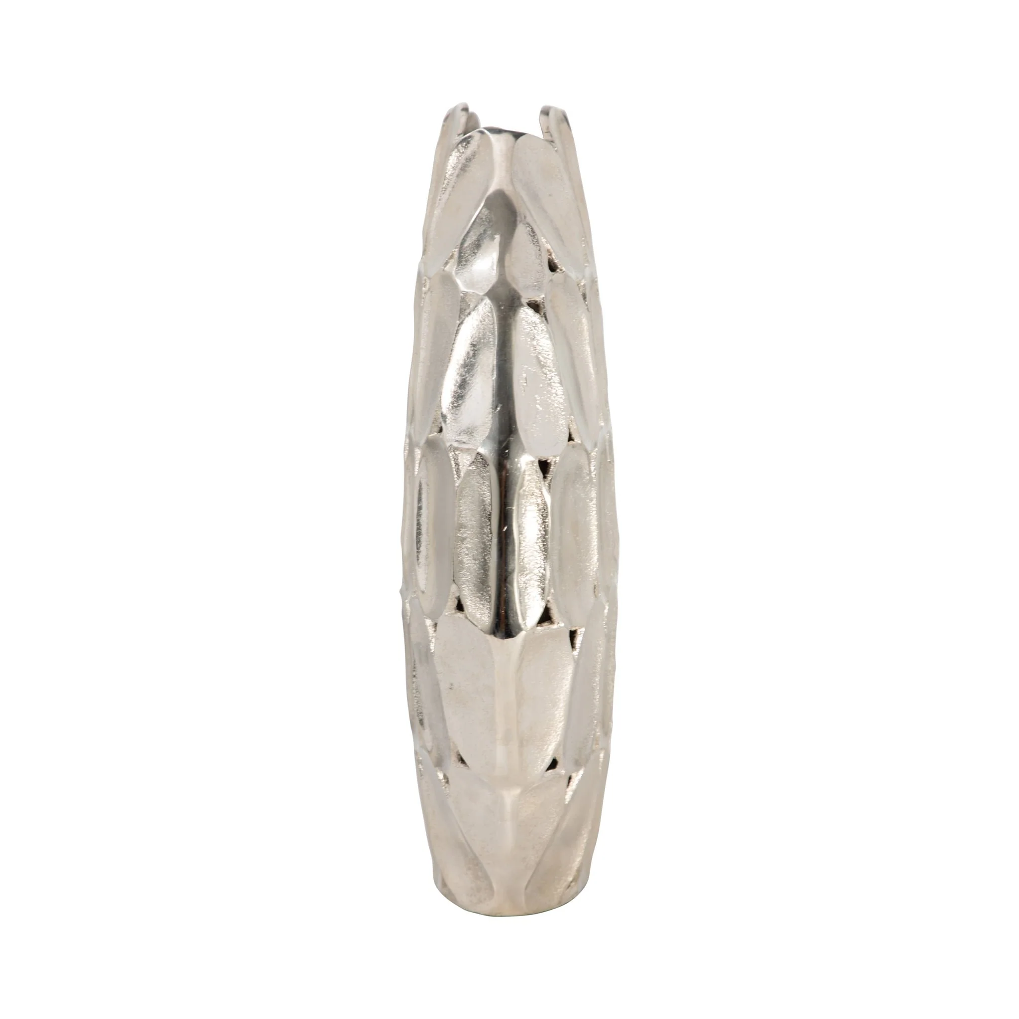 Metal, 17" Oval Vase, Silver - Image 4