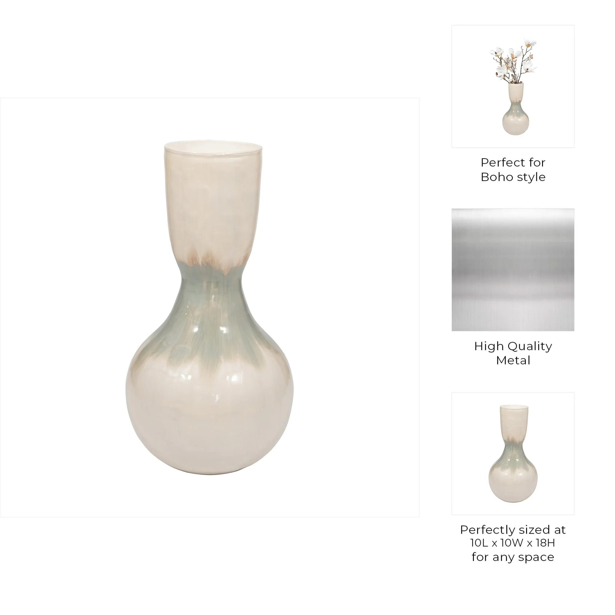 Metal, 18" Bulbous Vase, Pearl - Image 10