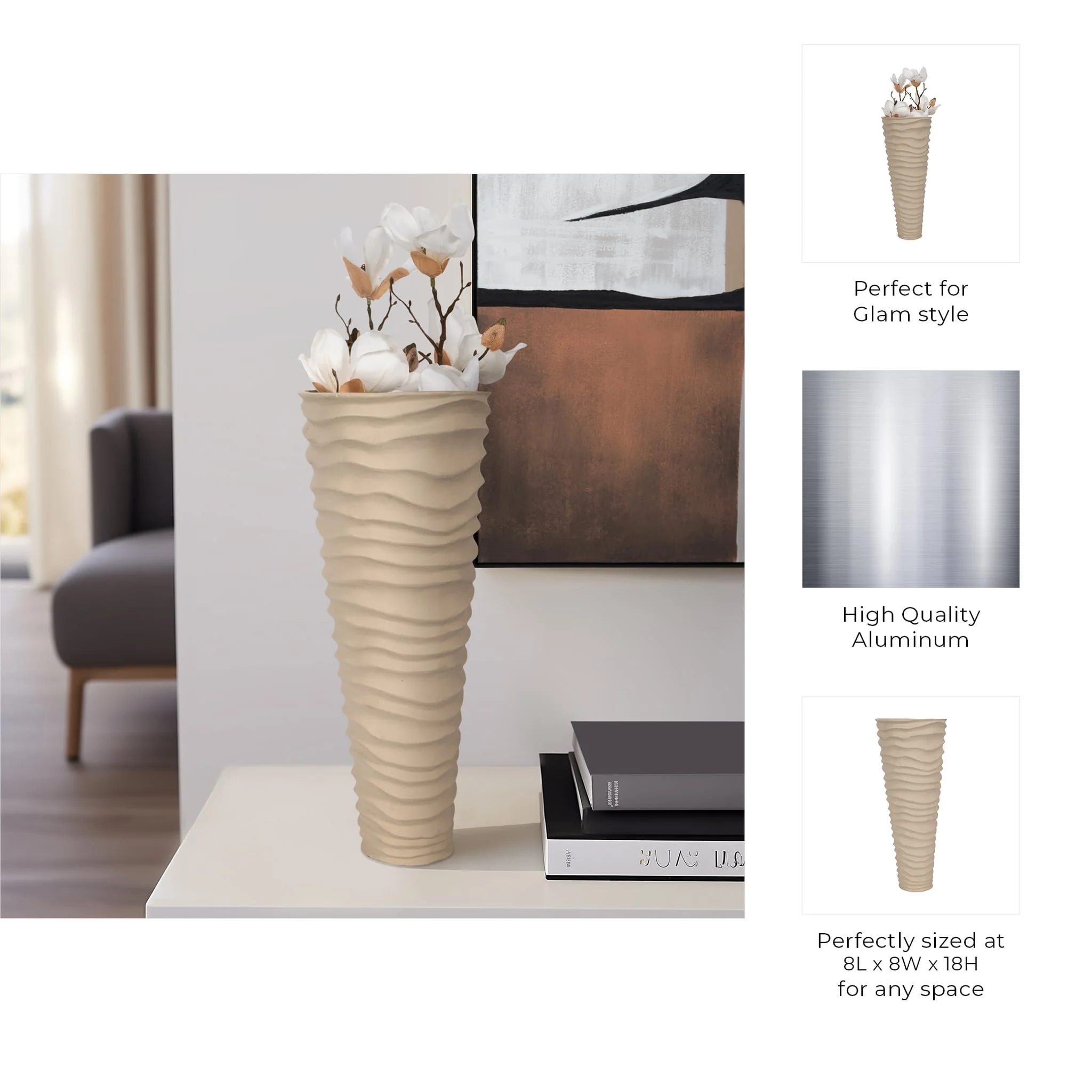 Metal 18", Rugged Vase, Ivory/nickel - Image 9