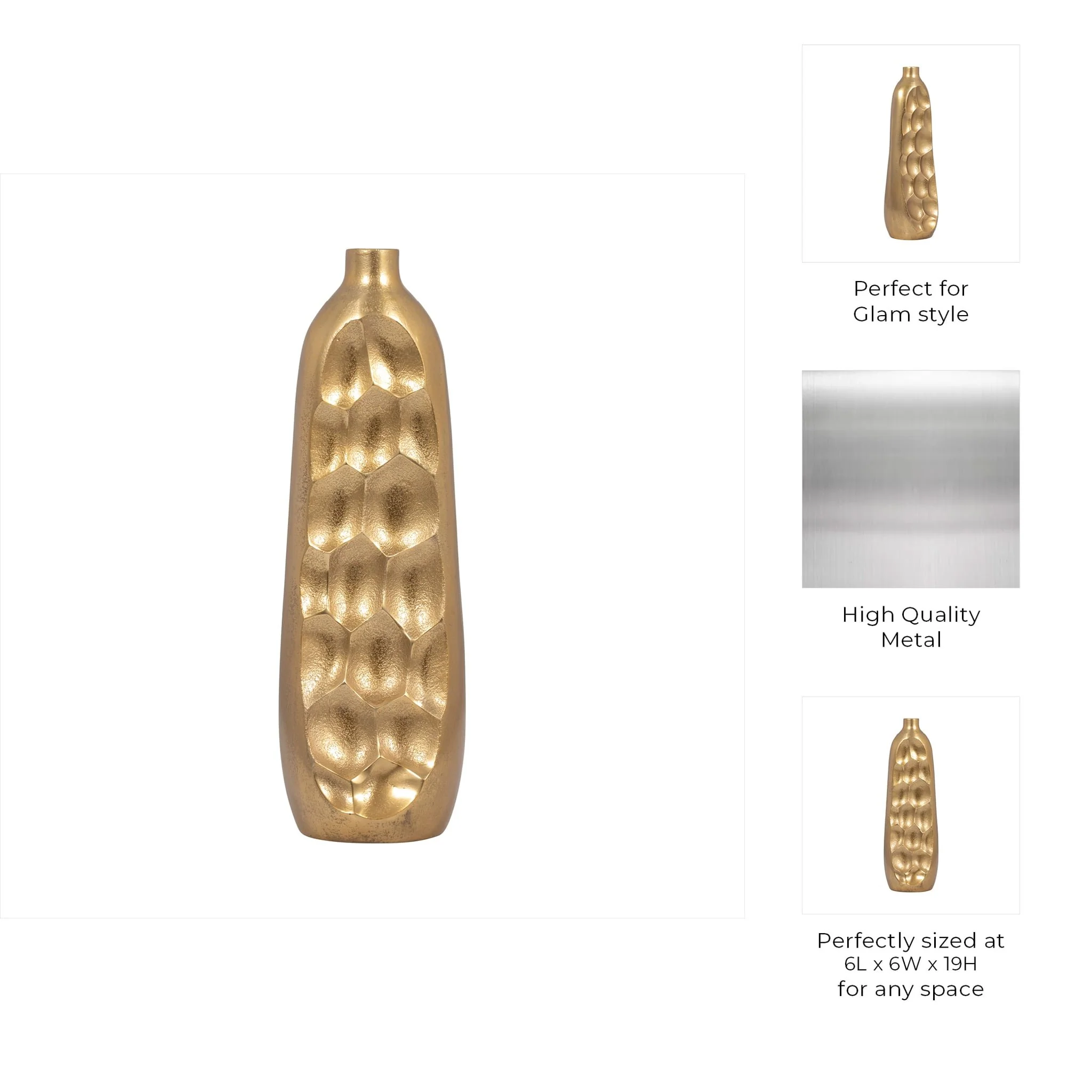 Metal, 19" Cut-out Vase, Gold - Image 10