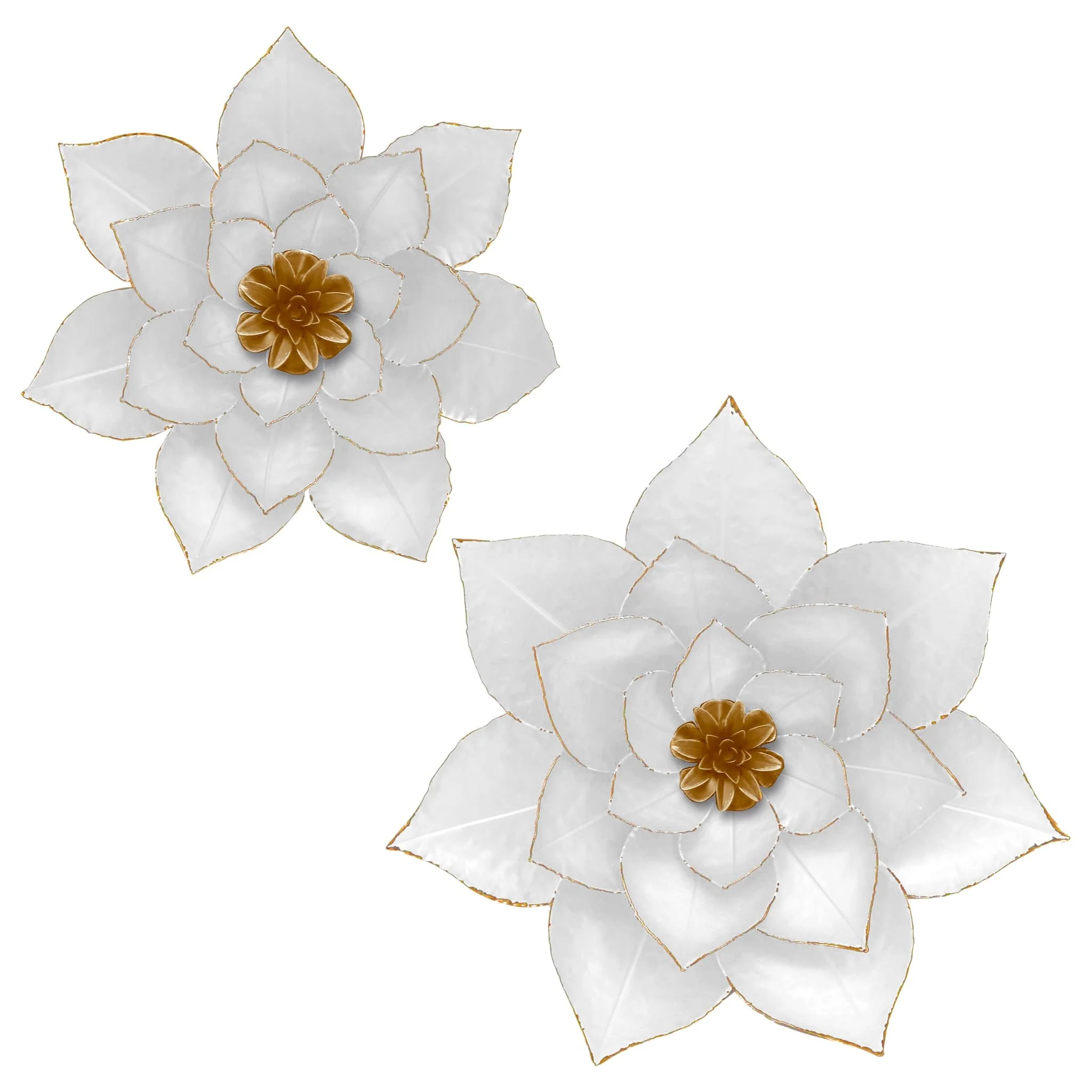 Metal 19" Lotus Wall Deco, White/gold - Image 2