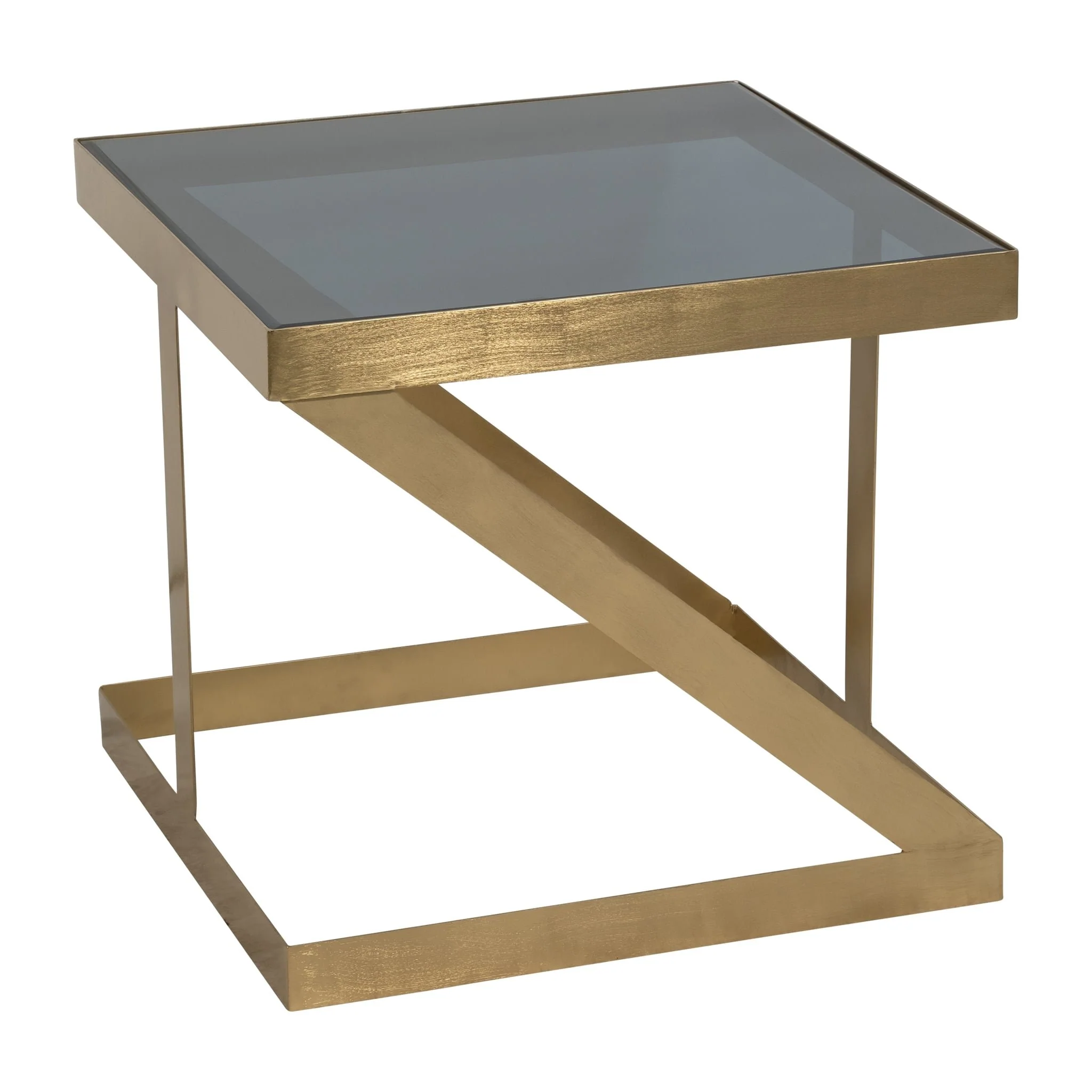 Metal, 20" Contemporary Side Table, Gold/black Gla - Image 2