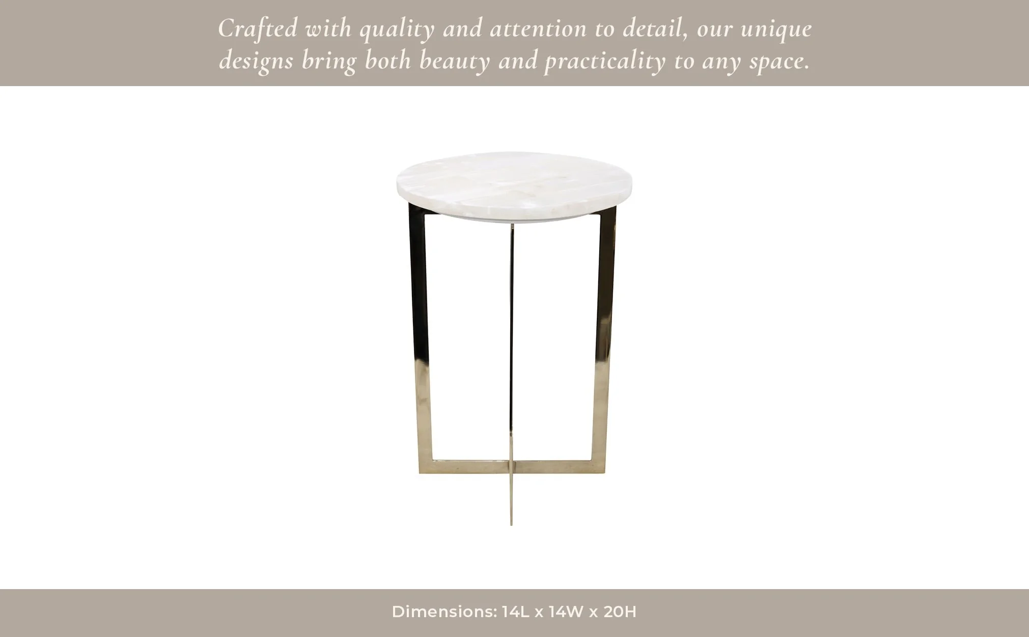 Metal, 20" Selenite Top Accent Table, Ivory/gold - Image 12